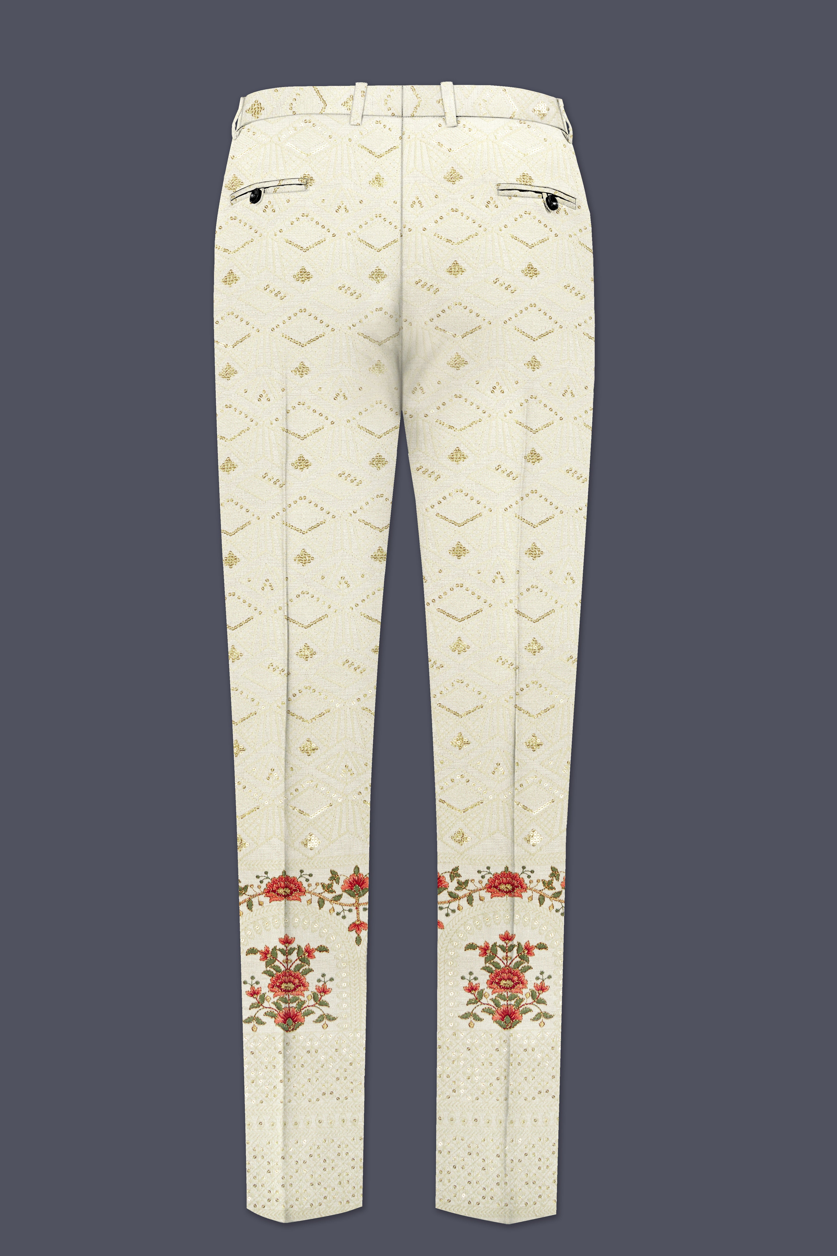 Ivrosa-Porcelain Cream and Apricot Peach Multicolour Thread and Sequin Embroidered Designer Suit