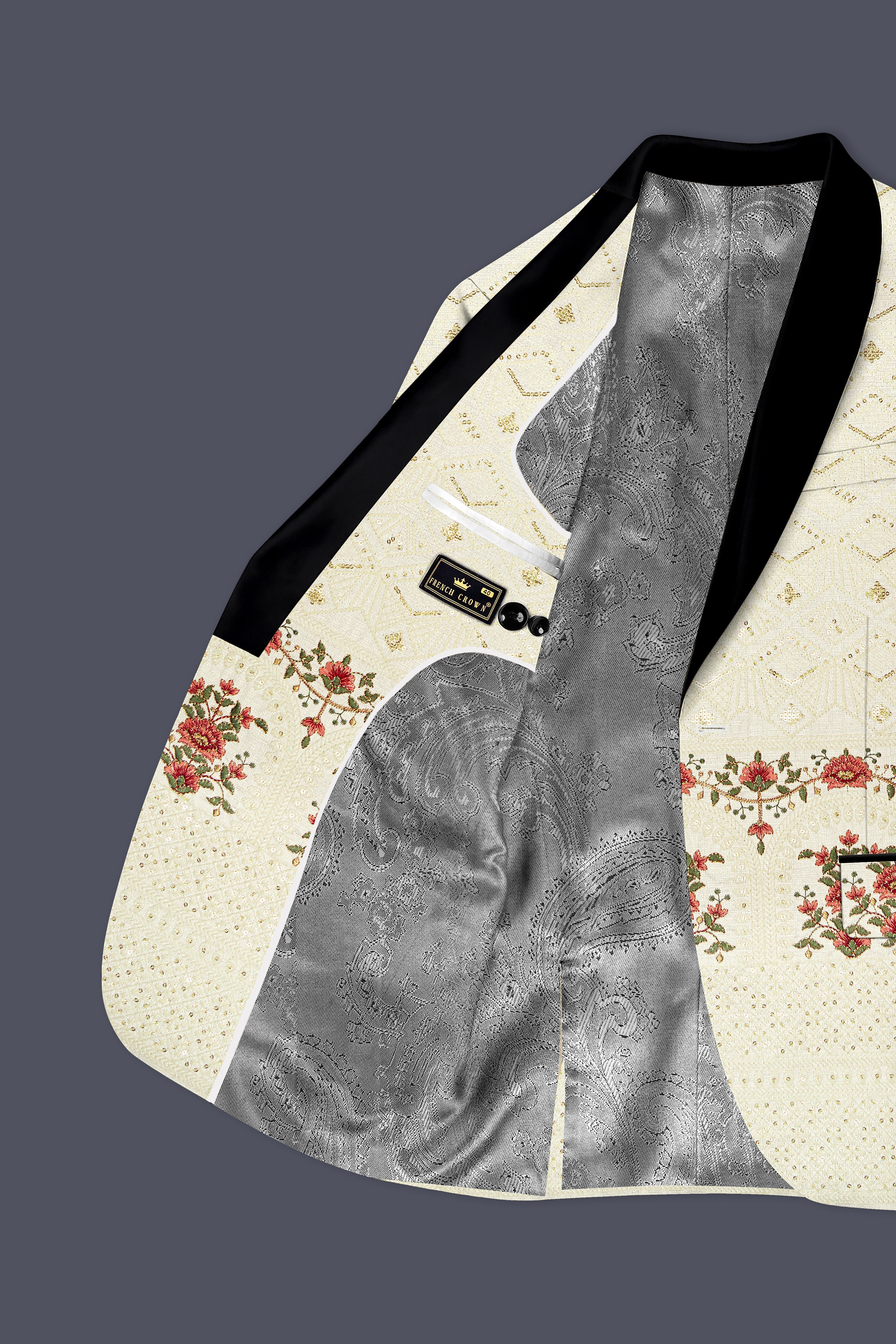 Ivrosa-Porcelain Cream and Apricot Peach Multicolour Thread and Sequin Embroidered Designer Suit