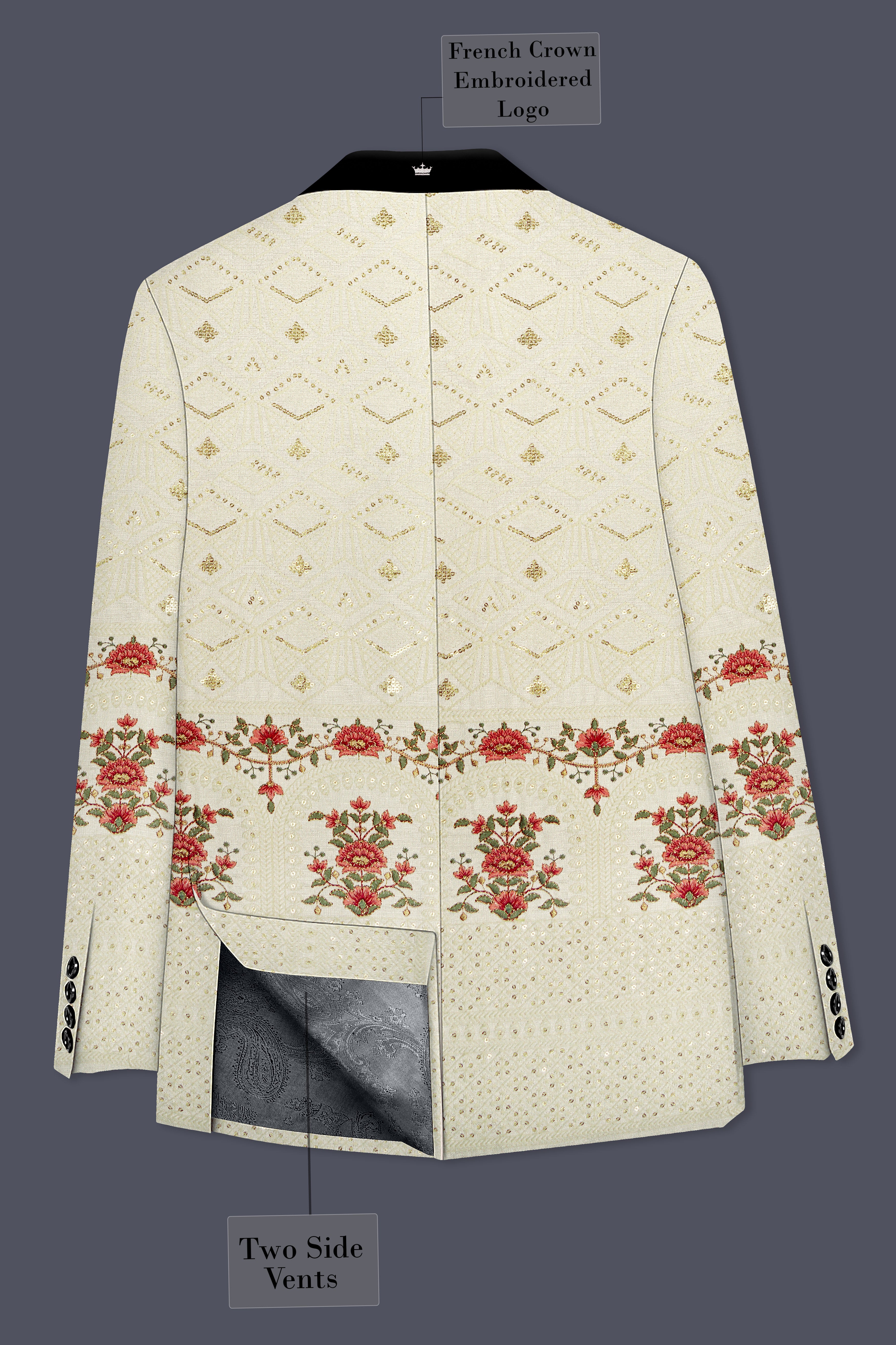 Ivrosa-Porcelain Cream and Apricot Peach Multicolour Thread and Sequin Embroidered Designer Suit