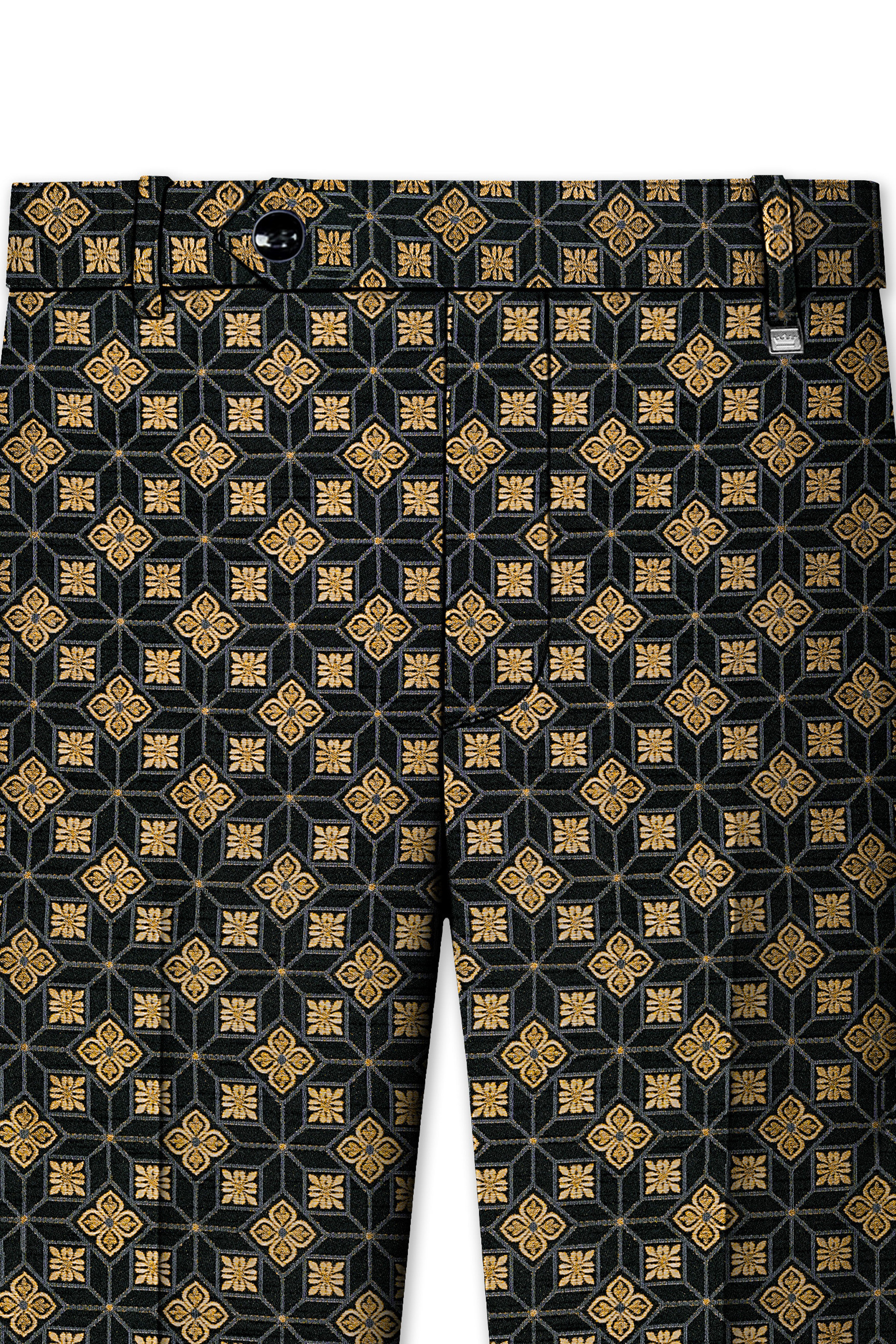 Geomaro-Cinder Black and Tan Brown Geometric Jacquard Textured Designer Suit