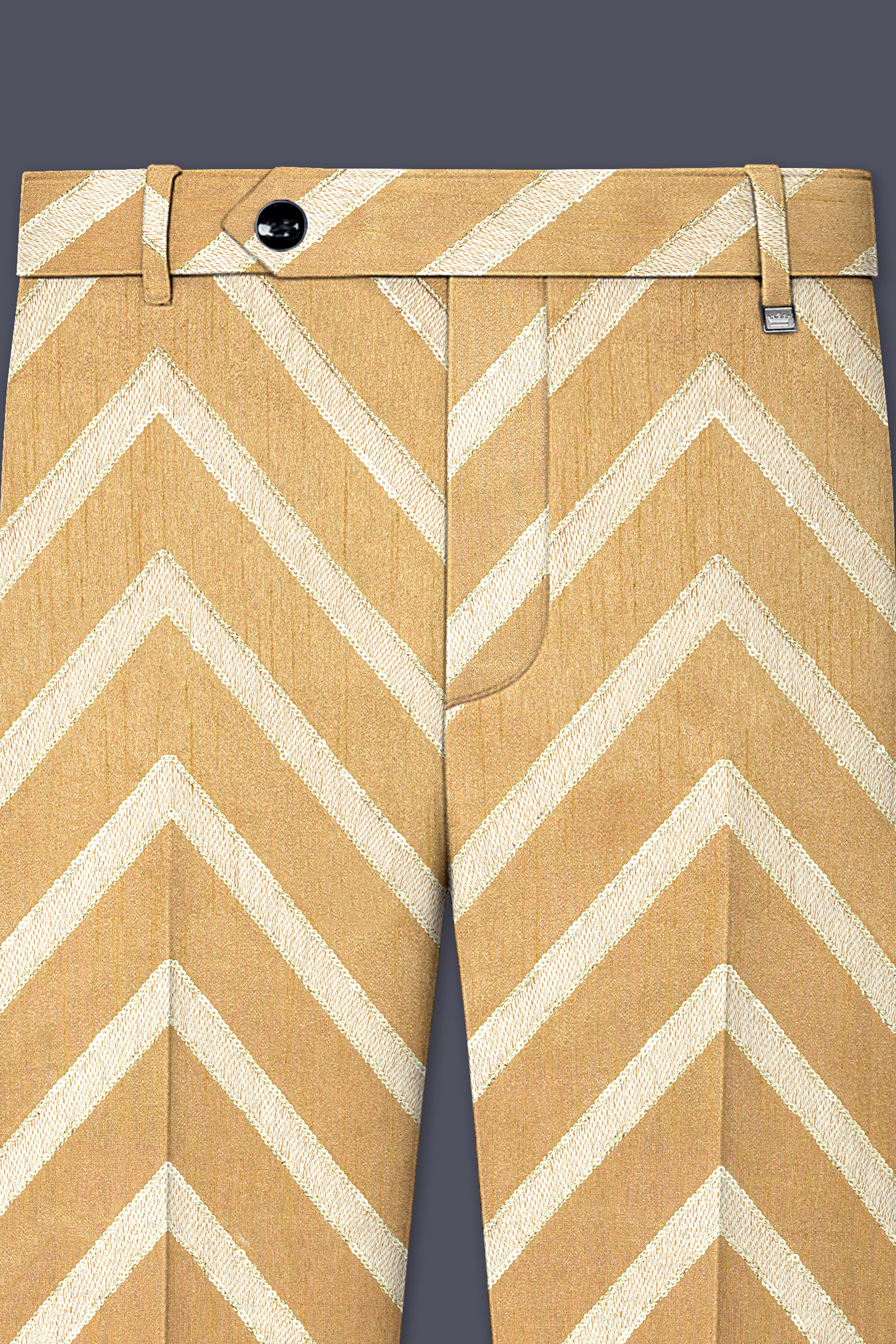 Zigvara-Antique Brown and Merino Cream Zig Zag Cotton Thread Embroidered Designer Suit