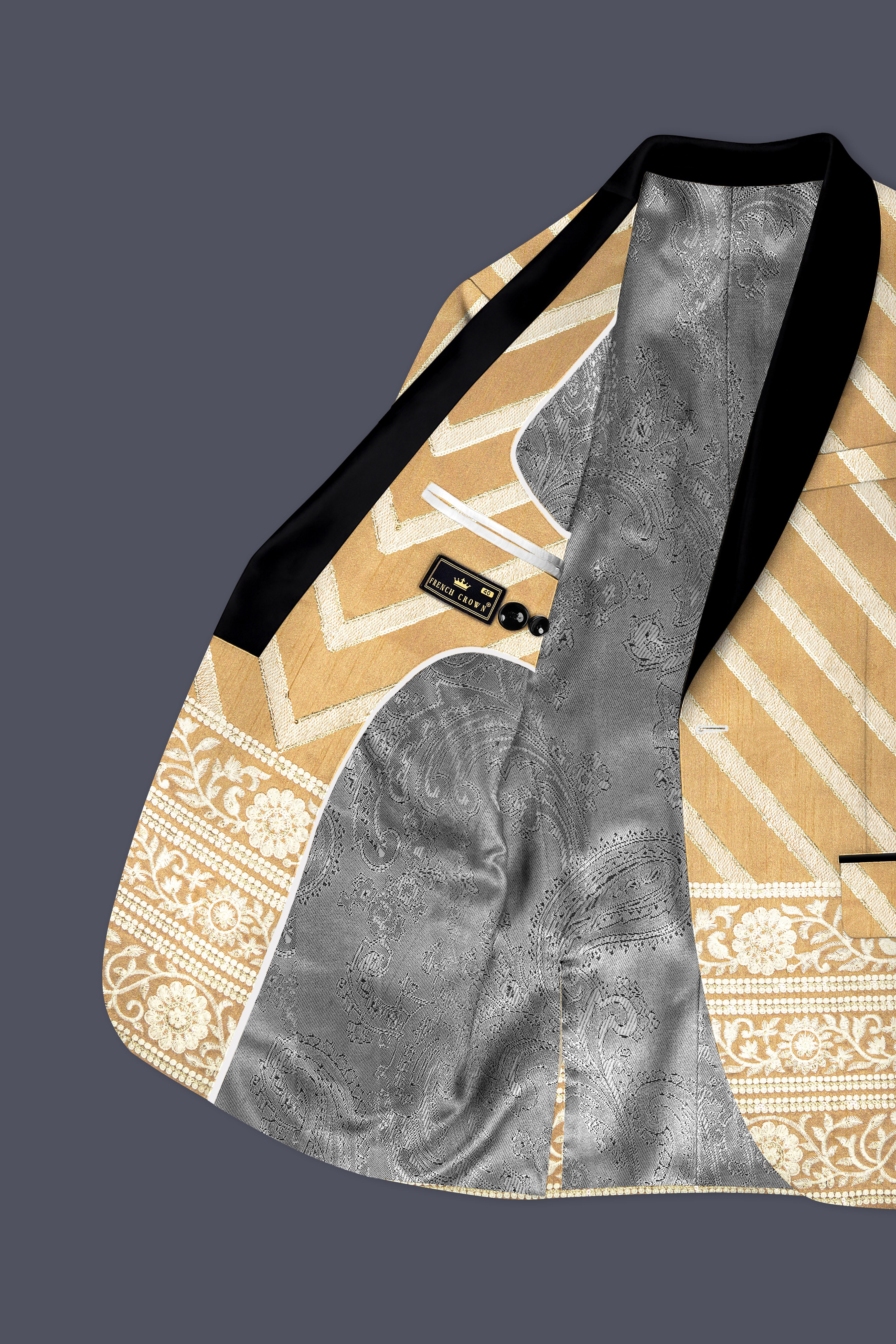 Zigvara-Antique Brown and Merino Cream Zig Zag Cotton Thread Embroidered Designer Suit