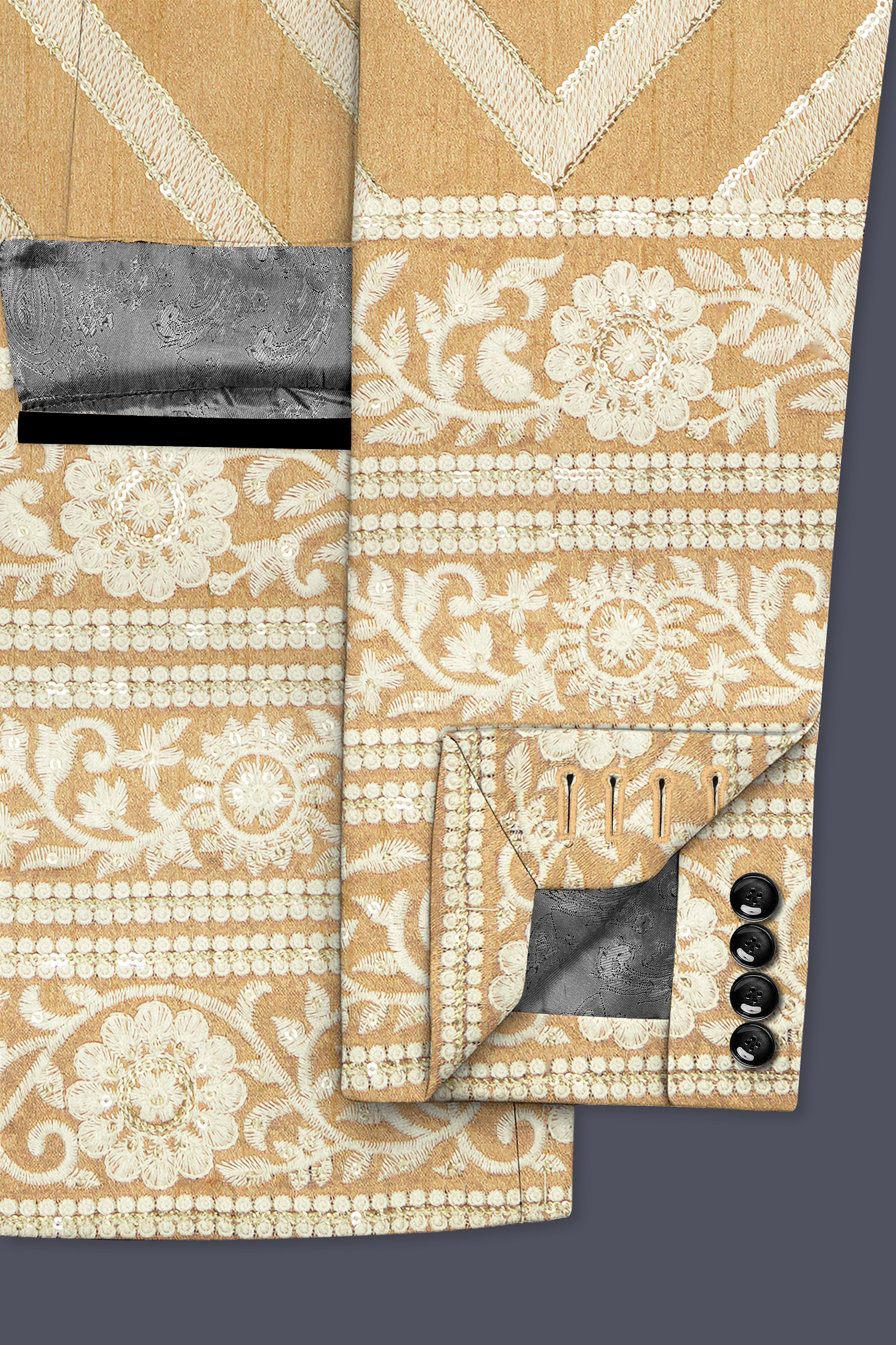 Zigvara-Antique Brown and Merino Cream Zig Zag Cotton Thread Embroidered Designer Suit