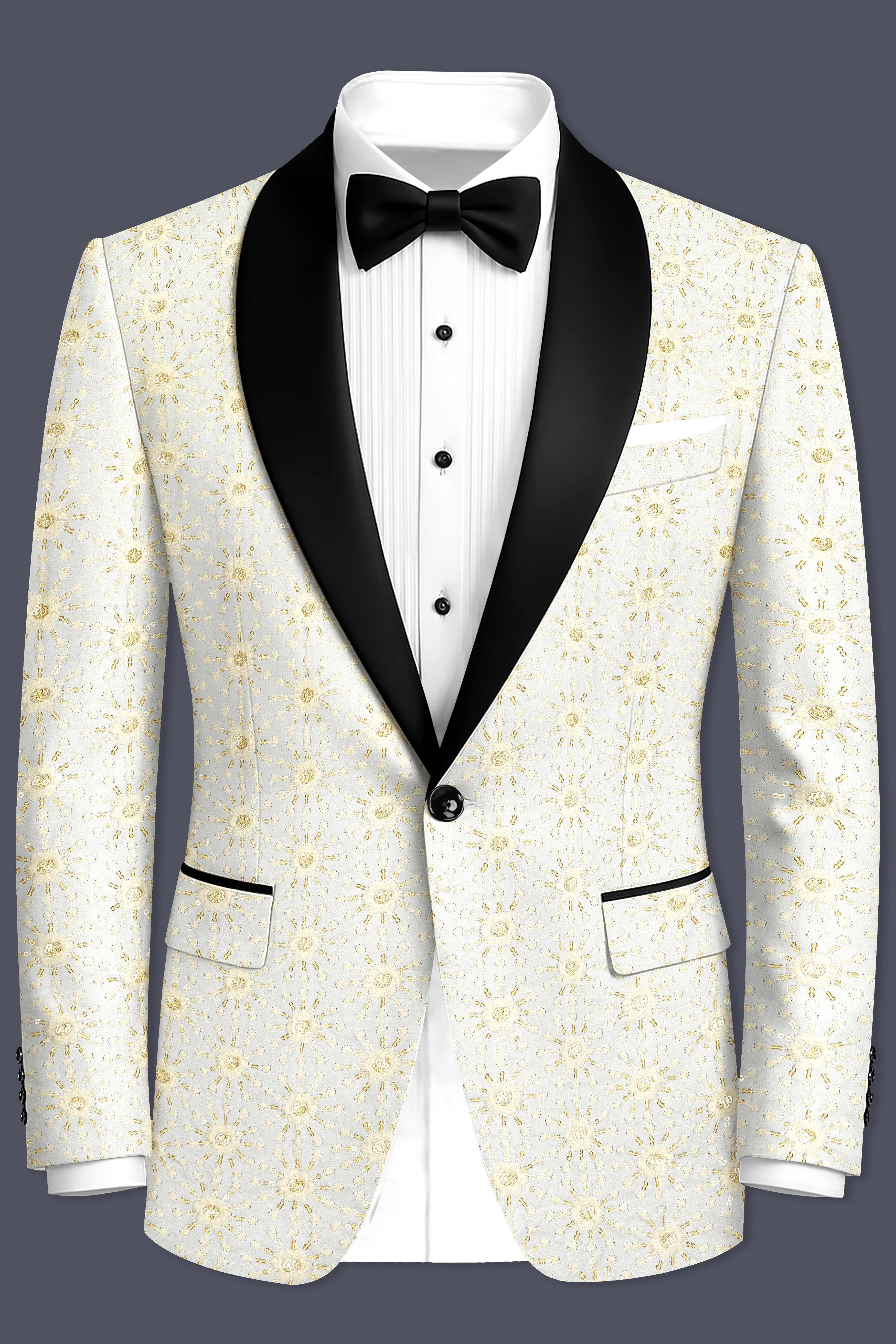 Viscara-Parchment Cream Embroidered Viscose Designer Tuxedo Suit