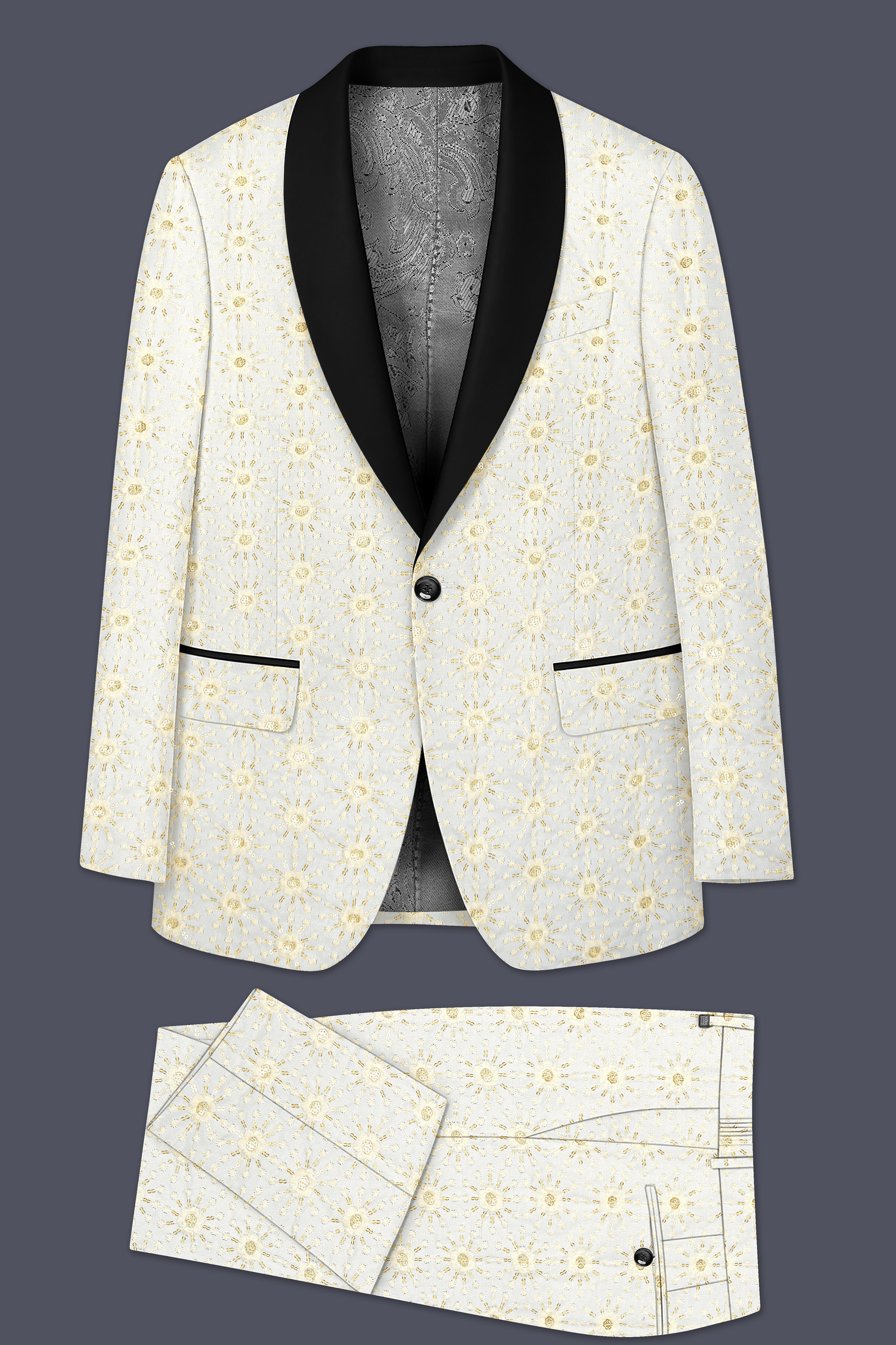 Viscara-Parchment Cream Embroidered Viscose Designer Tuxedo Suit