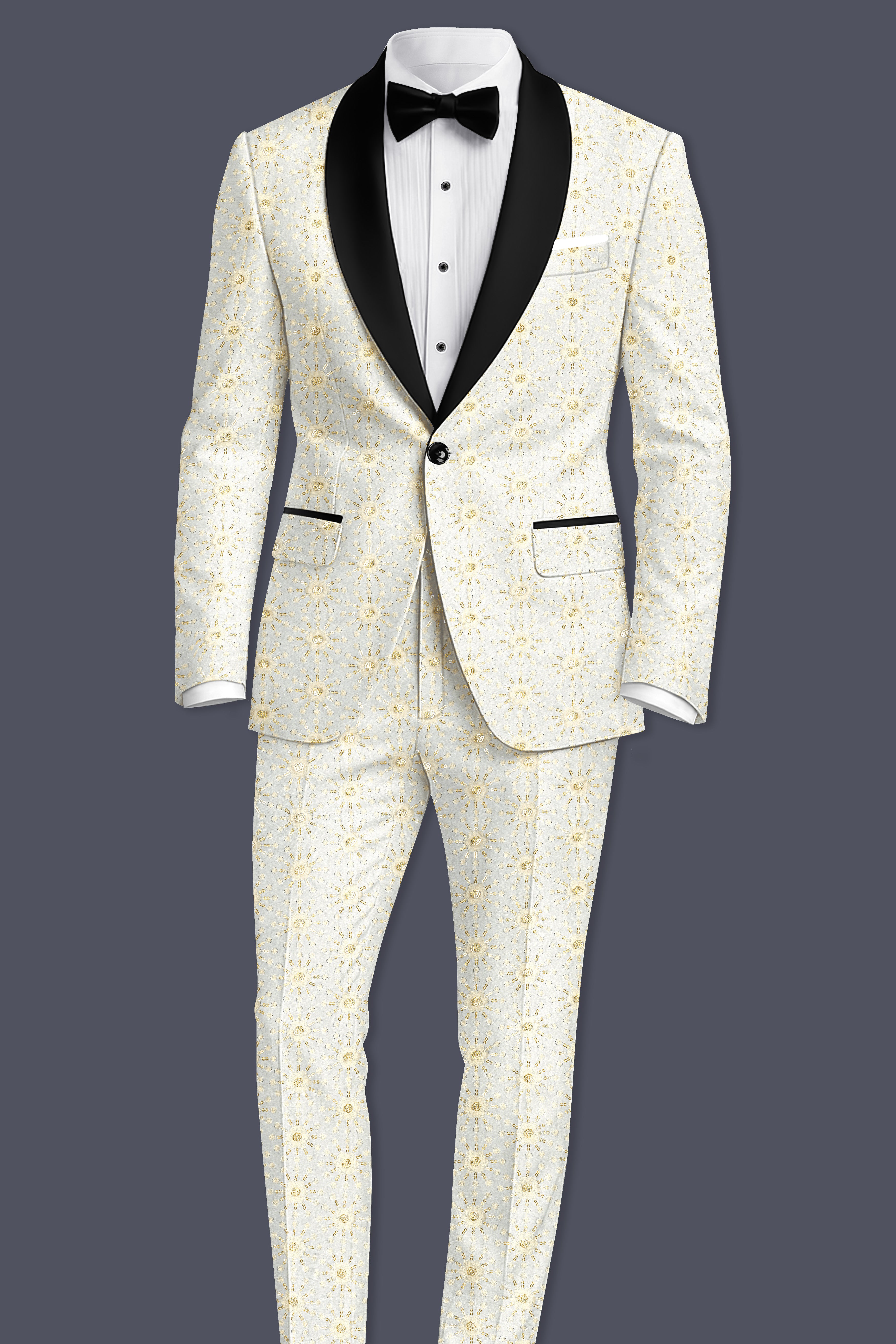 Viscara-Parchment Cream Embroidered Viscose Designer Tuxedo Suit