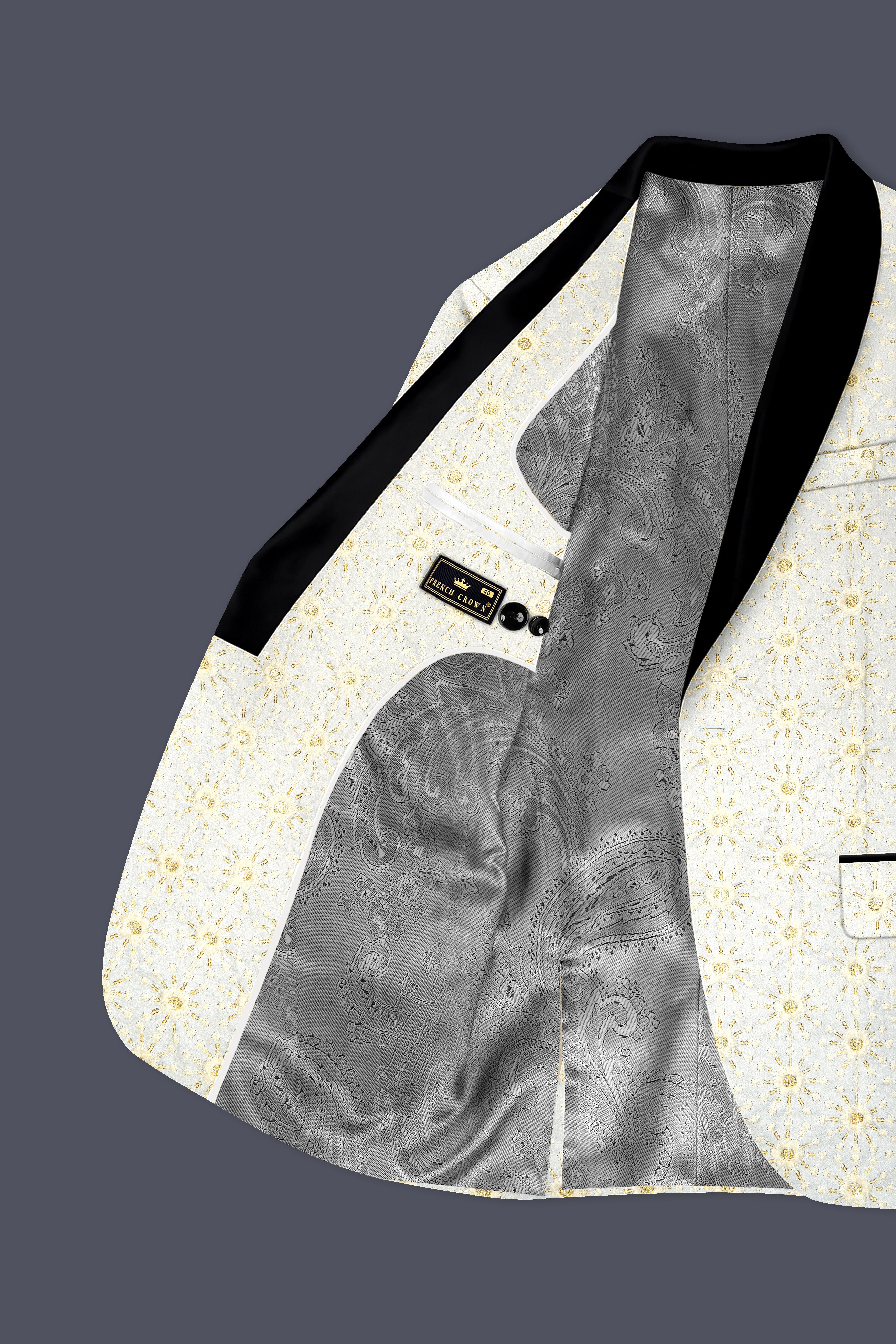 Viscara-Parchment Cream Embroidered Viscose Designer Tuxedo Suit