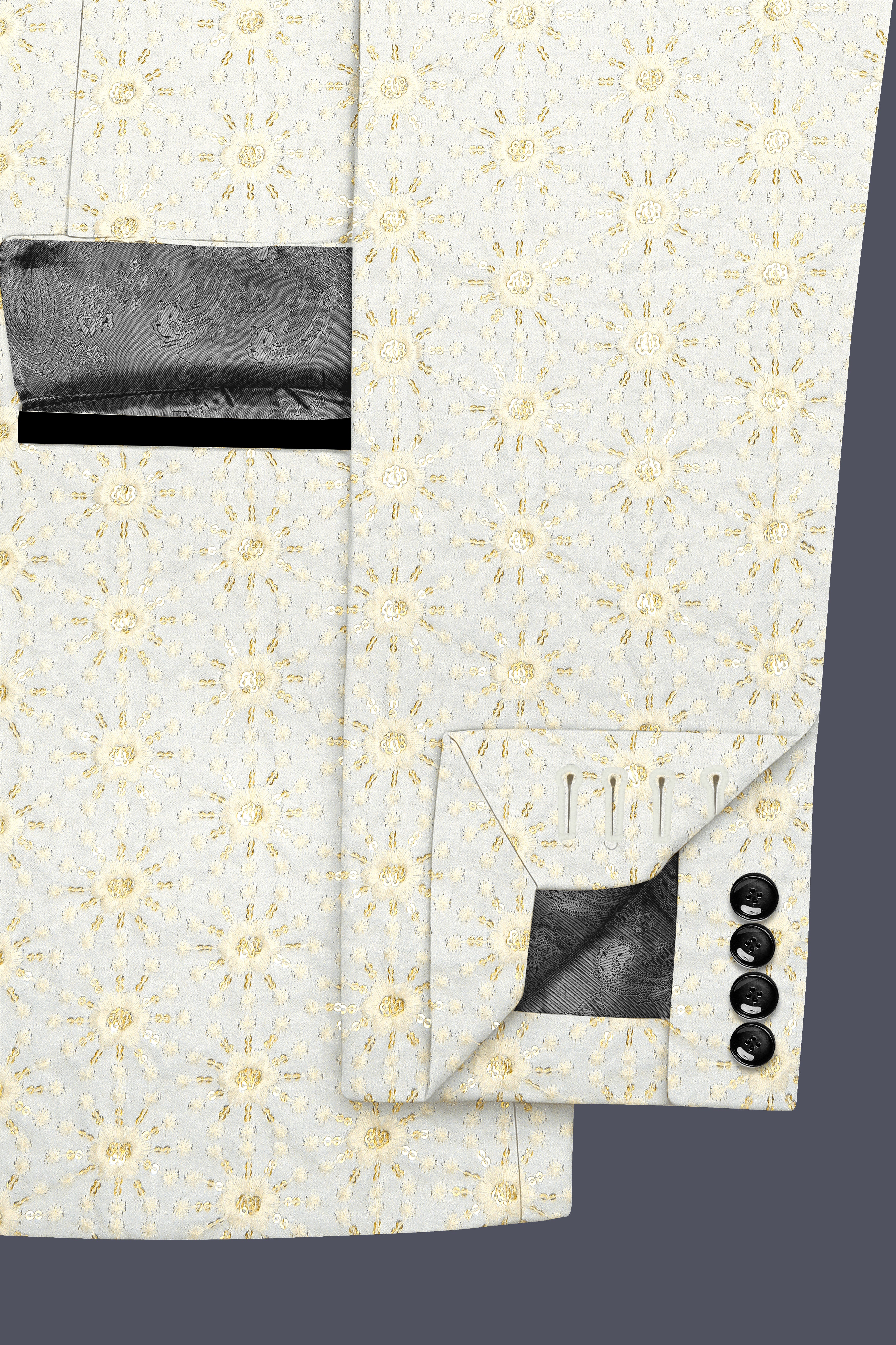 Viscara-Parchment Cream Embroidered Viscose Designer Tuxedo Suit