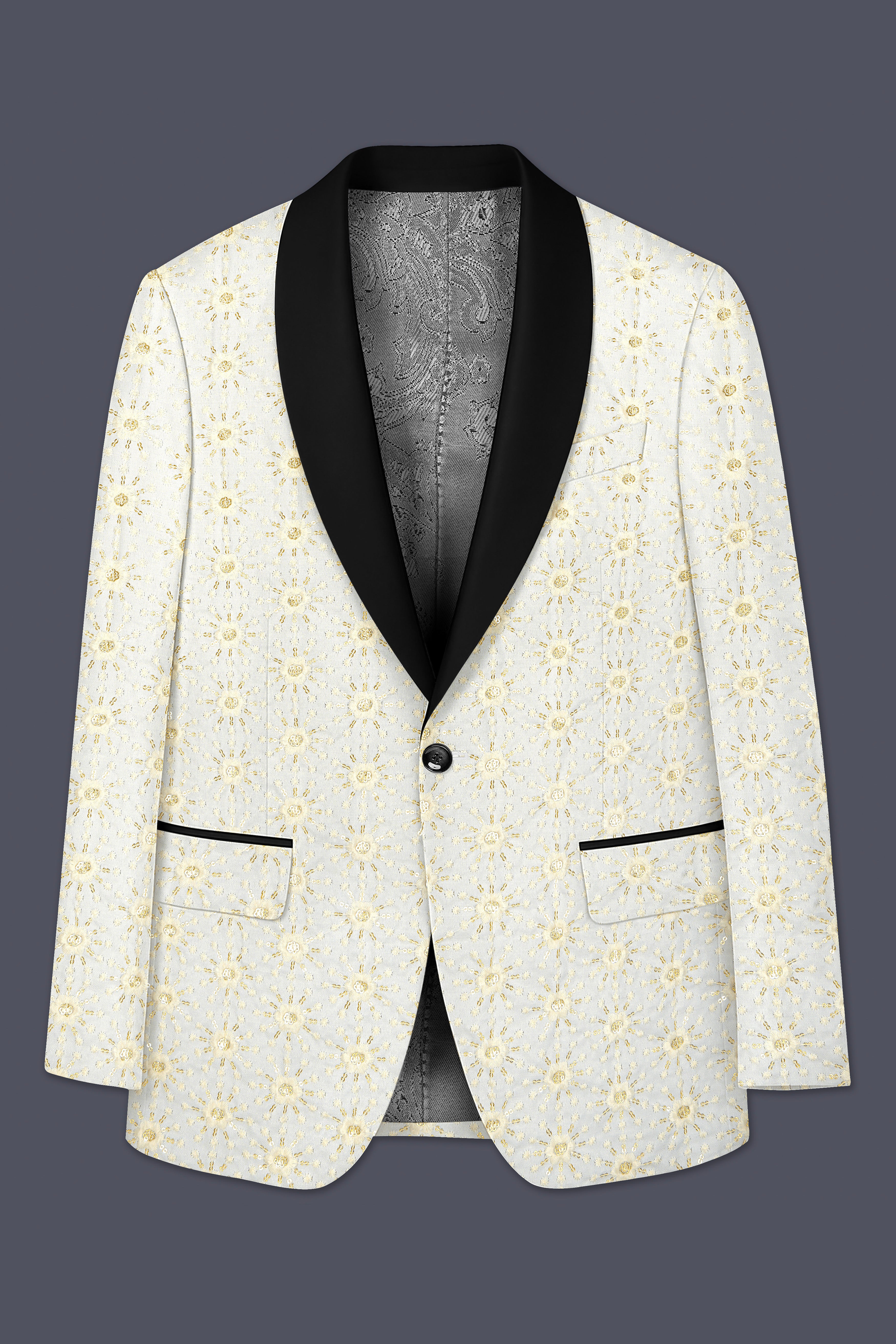 Viscara-Parchment Cream Embroidered Viscose Designer Tuxedo Suit