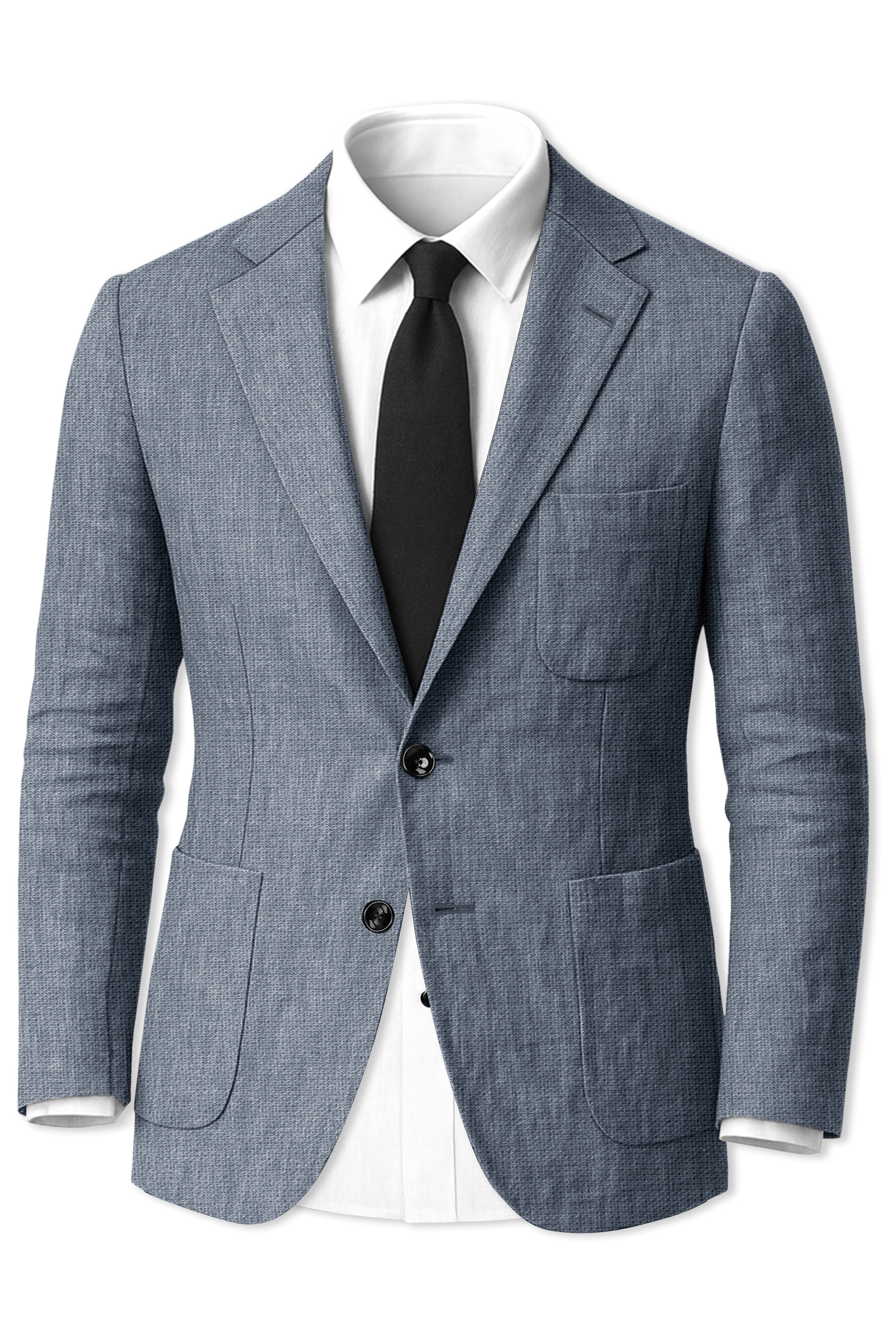 Azurven-Cadet Blue Luxurious Linen Single Breasted Sports Suit