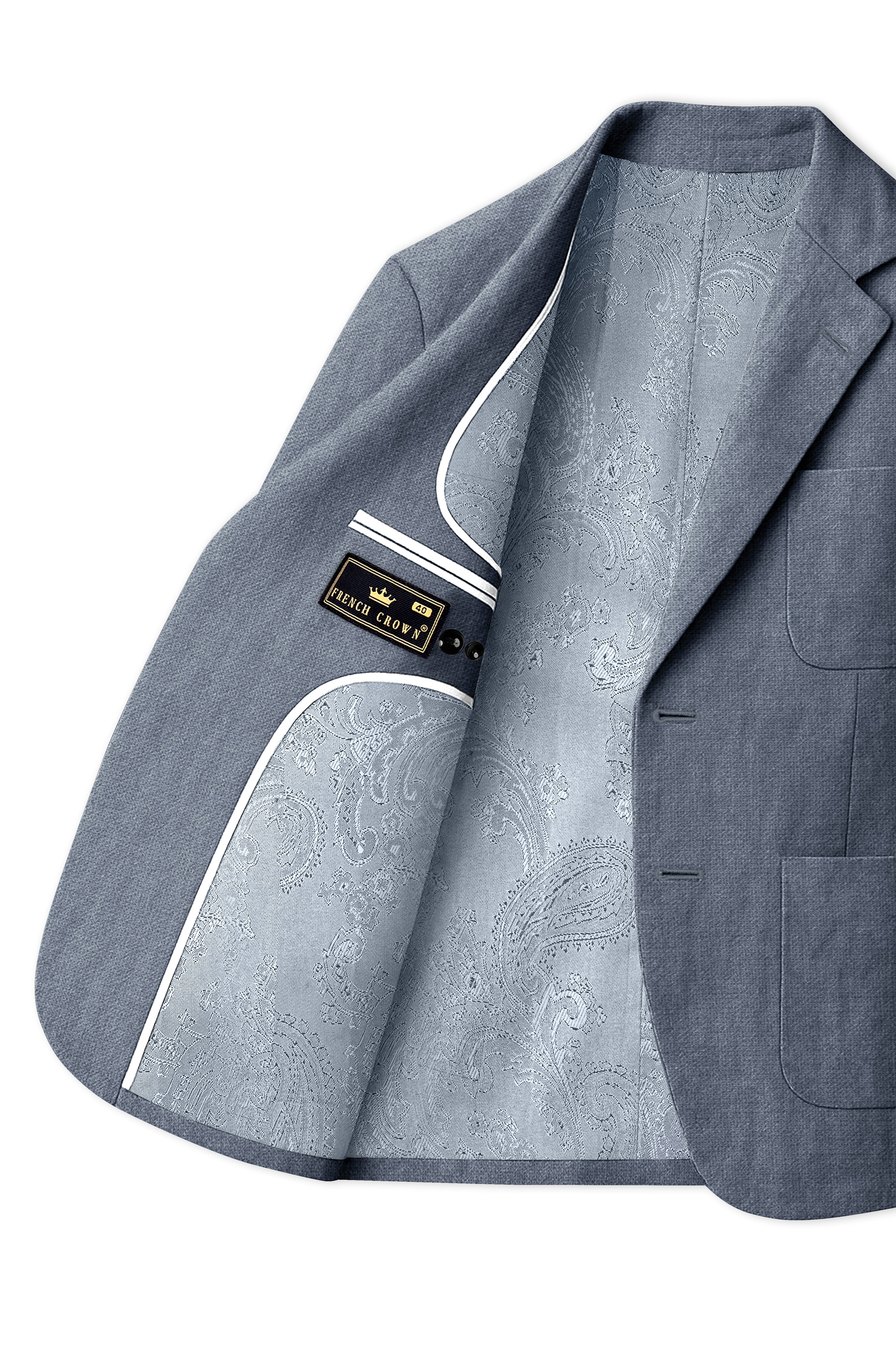 Azurven-Cadet Blue Luxurious Linen Single Breasted Sports Suit