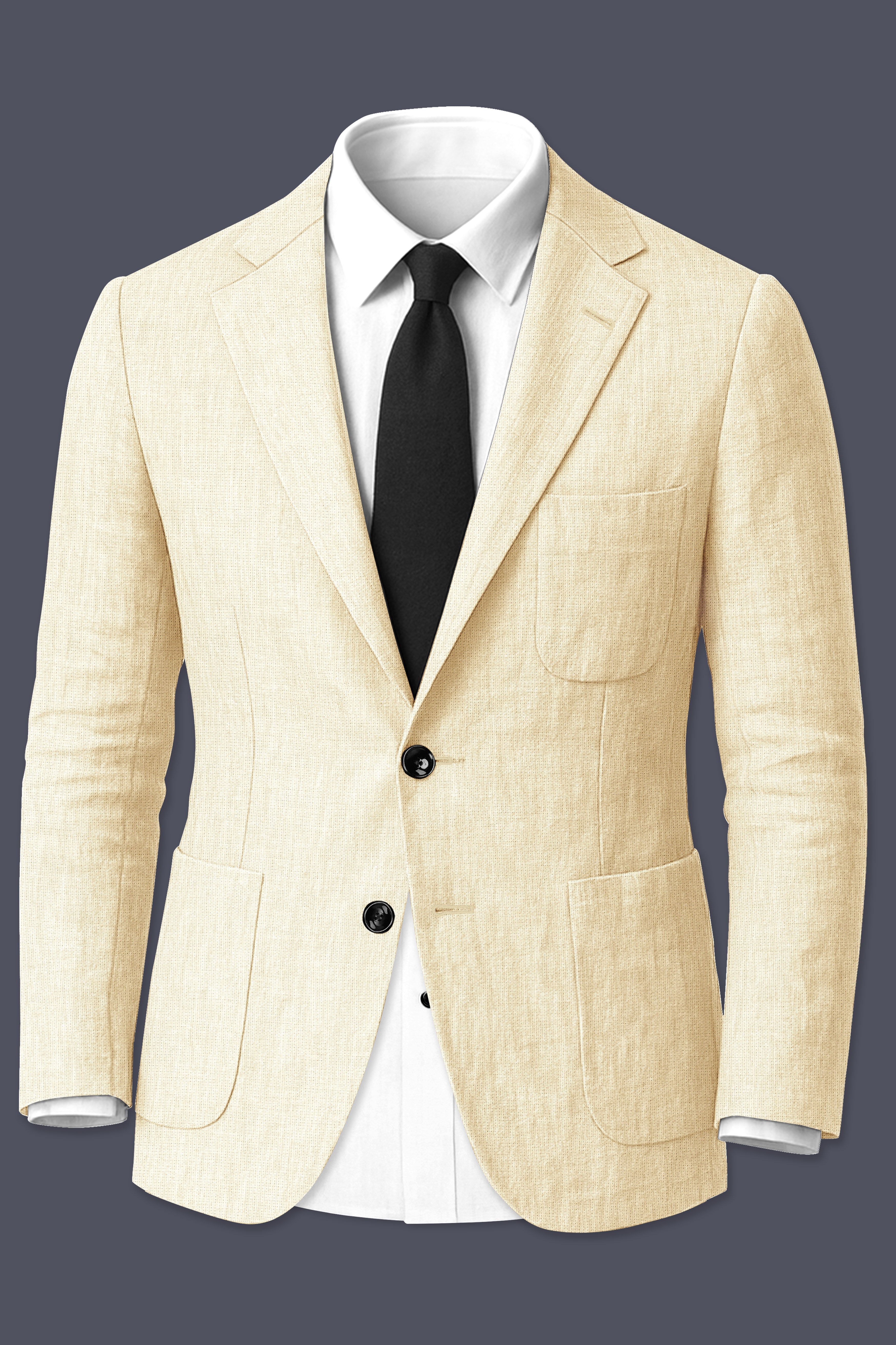 Crevano-Tequila Cream Luxurious Linen Single Breasted Sports Suit
