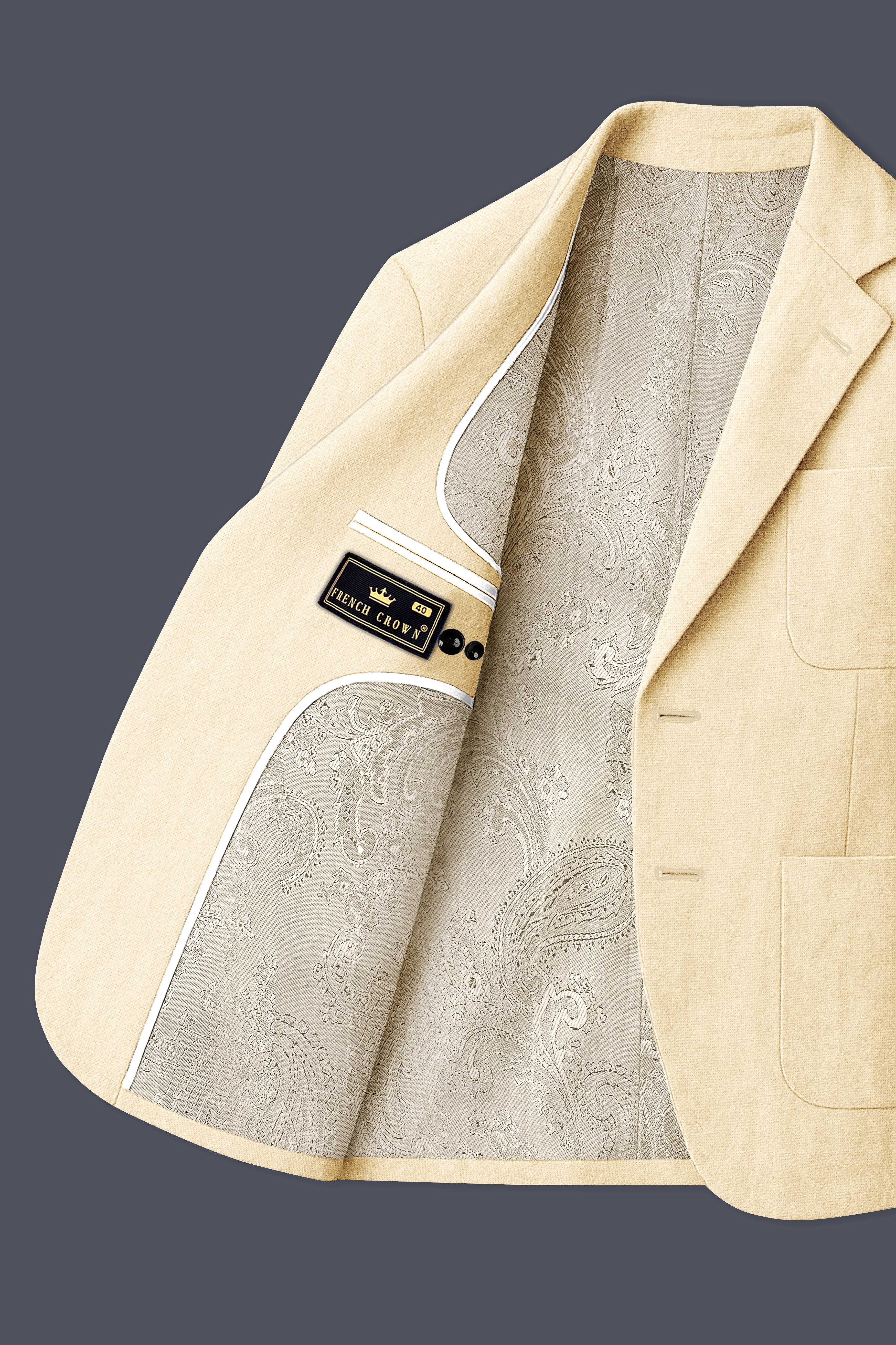 Crevano-Tequila Cream Luxurious Linen Single Breasted Sports Suit