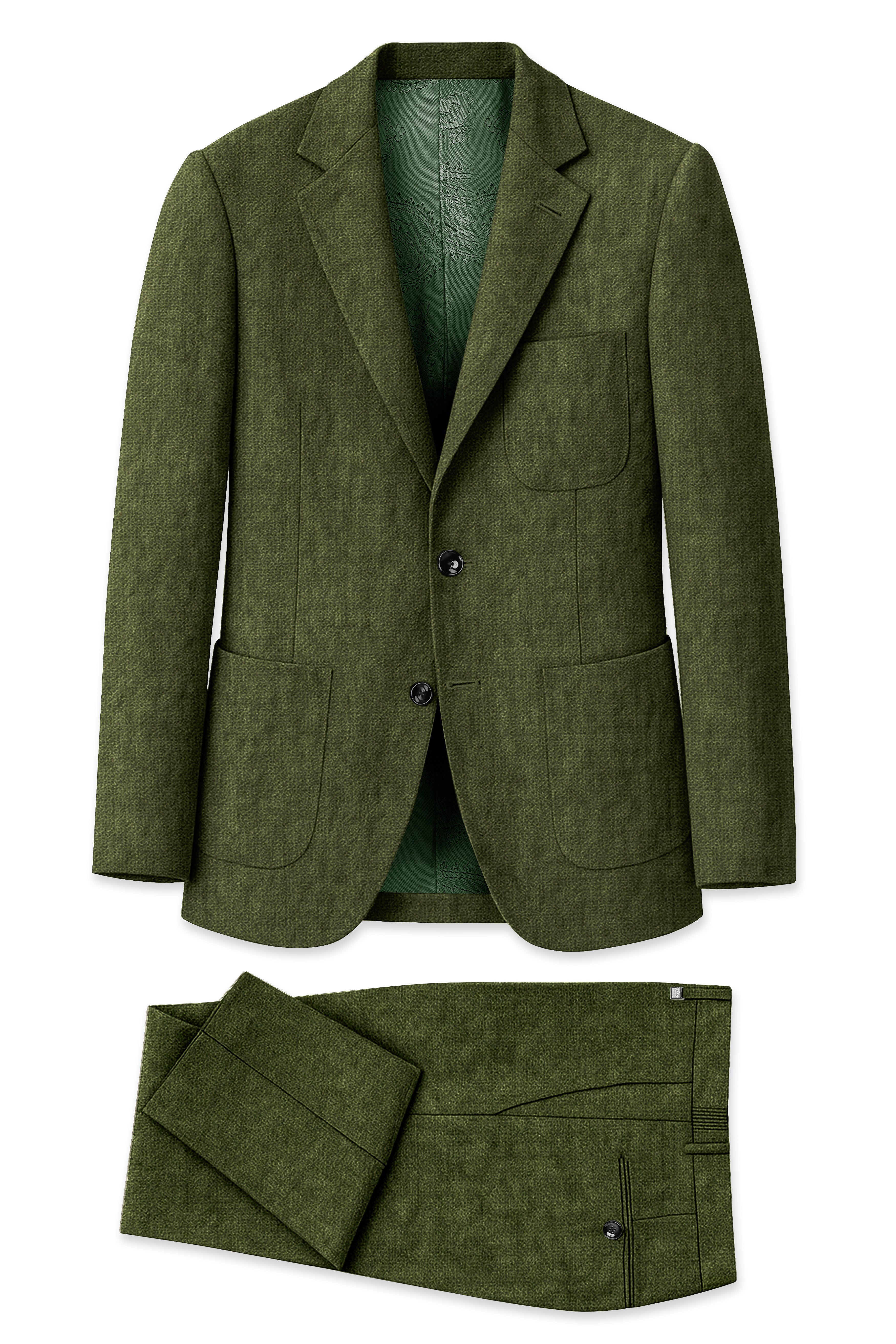 Gravino-Rifle Green Luxurious Linen Single Breasted Sports Suit