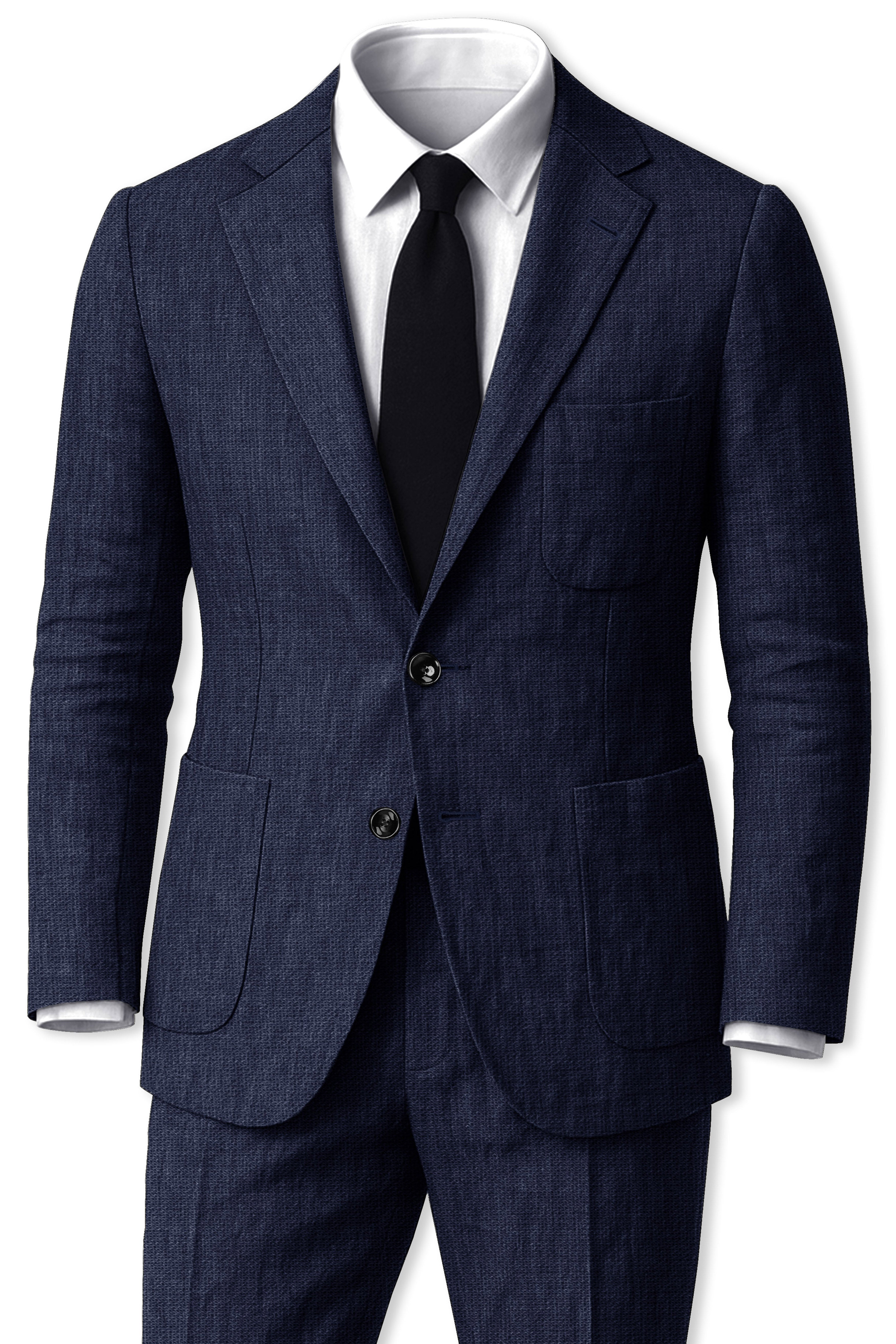 Azurven-Firefly Blue Luxurious Linen Single Breasted Sports Suit