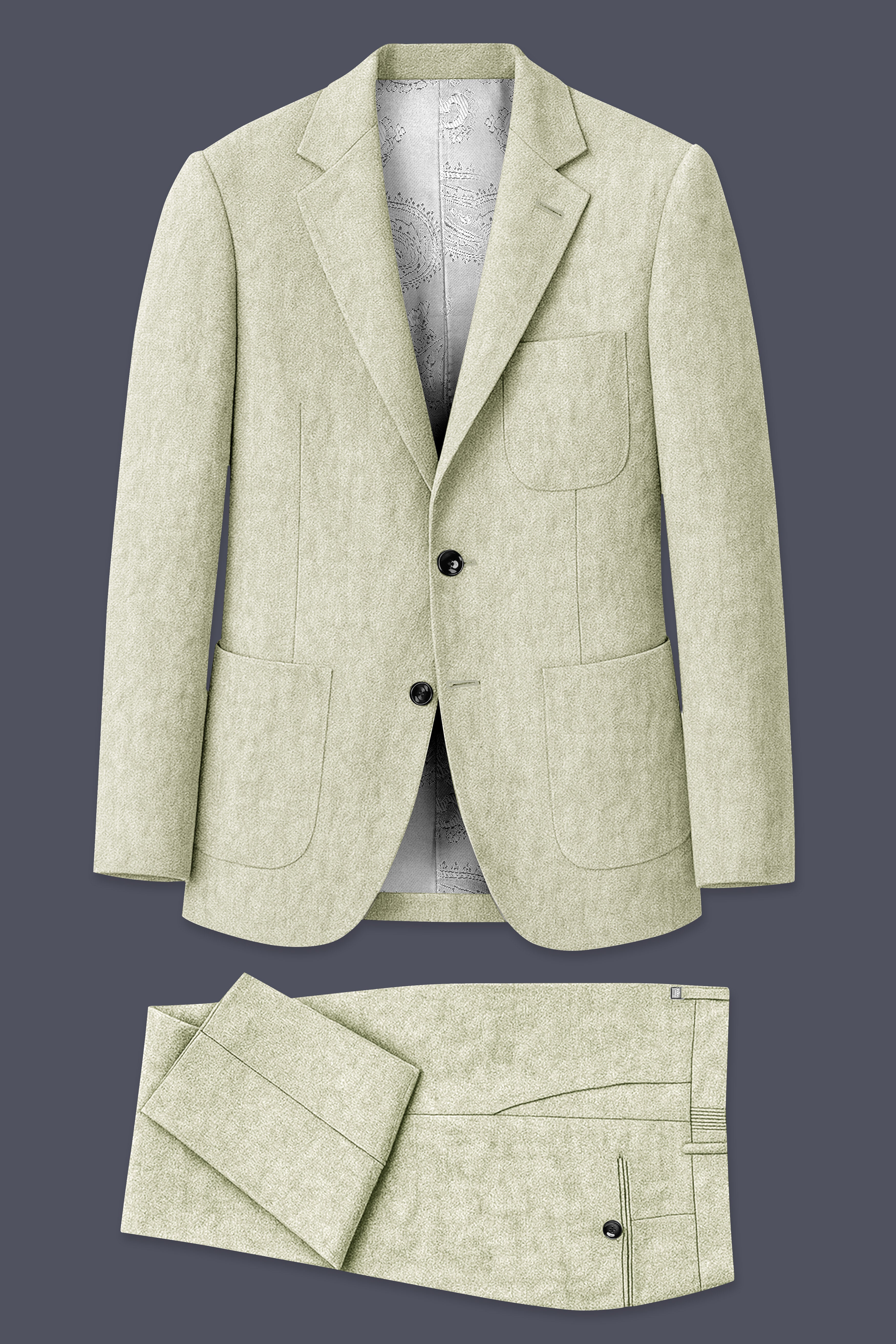 Virenza-Thistle Green Luxurious Linen Single Breasted Sports Suit