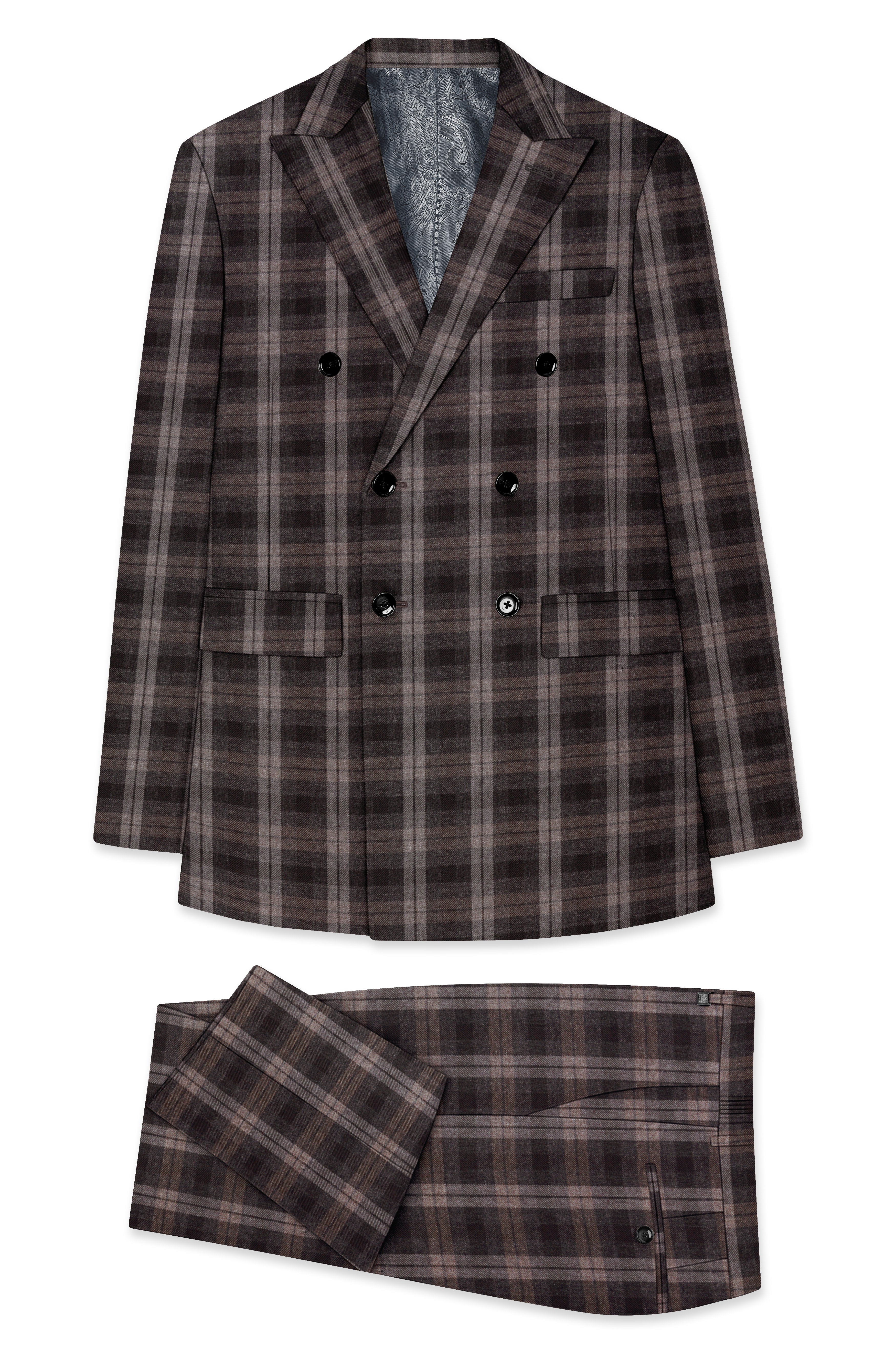 Emporo-Tundora Brown And Emperor Plaid Tweed Double Breasted Suit
