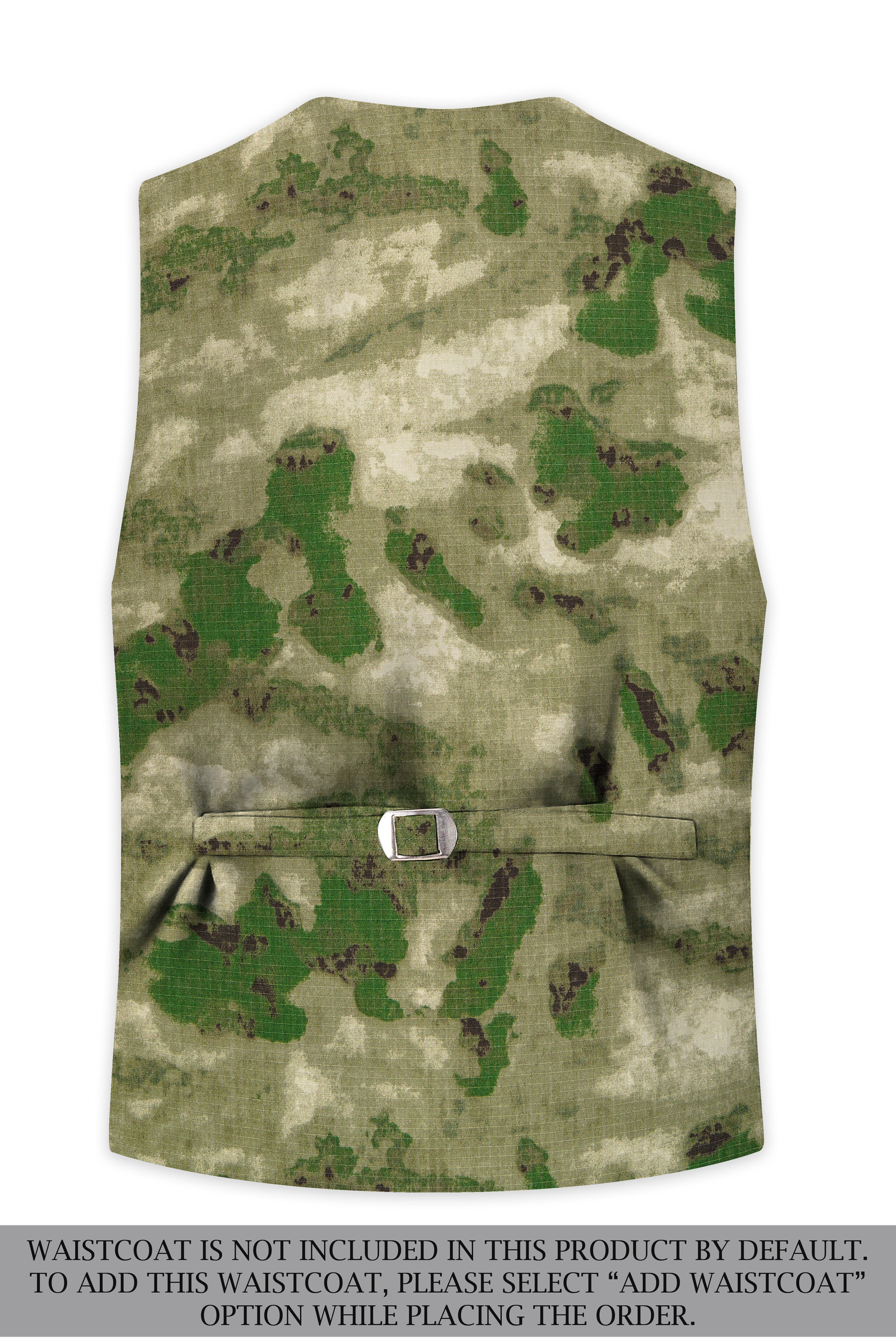 Virenza-Rifle Green and Wafer Cream Tie Dye Printed Premium Cotton Single Breasted Suit
