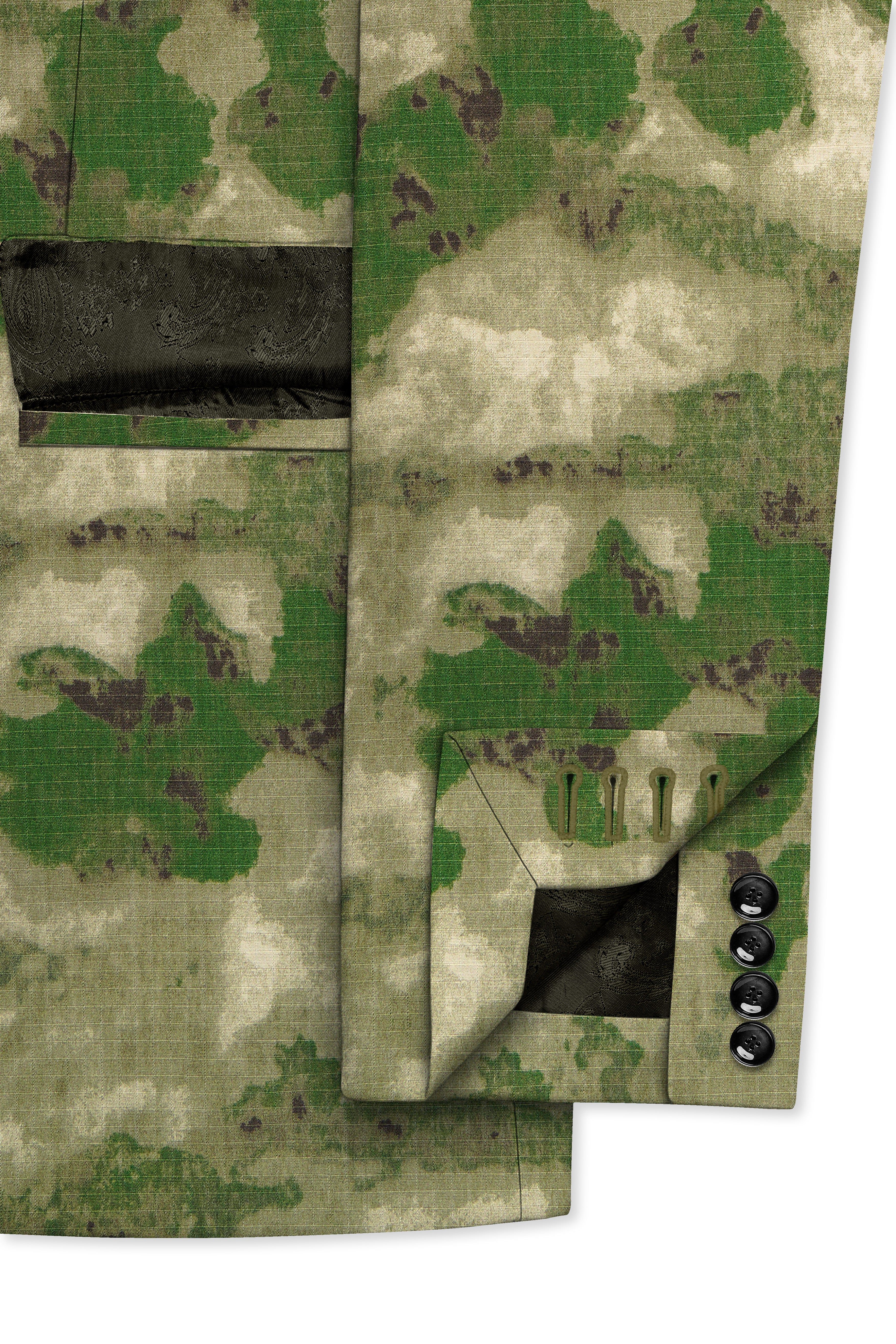 Virenza-Rifle Green and Wafer Cream Tie Dye Printed Premium Cotton Single Breasted Suit