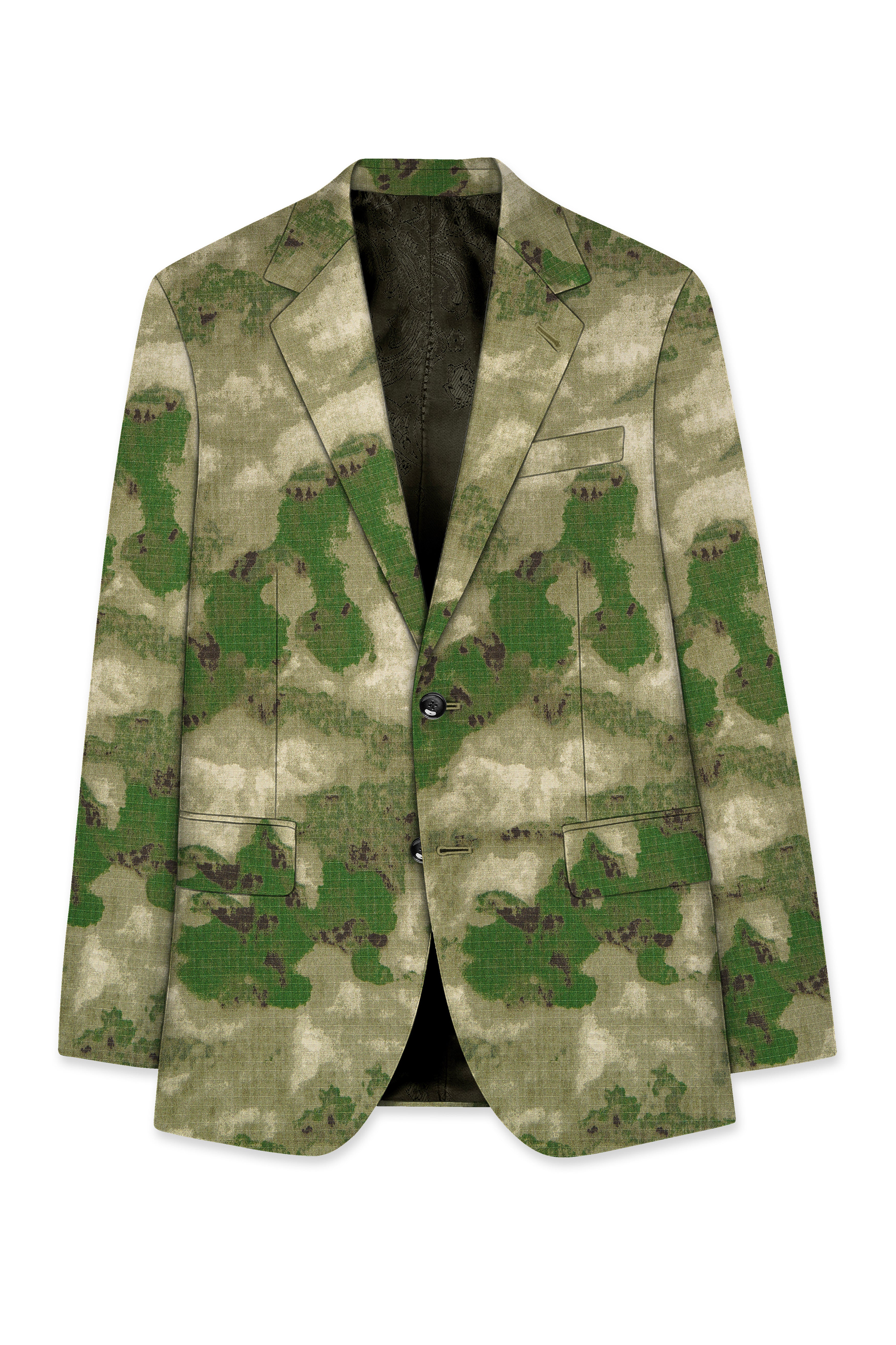 Virenza-Rifle Green and Wafer Cream Tie Dye Printed Premium Cotton Single Breasted Suit