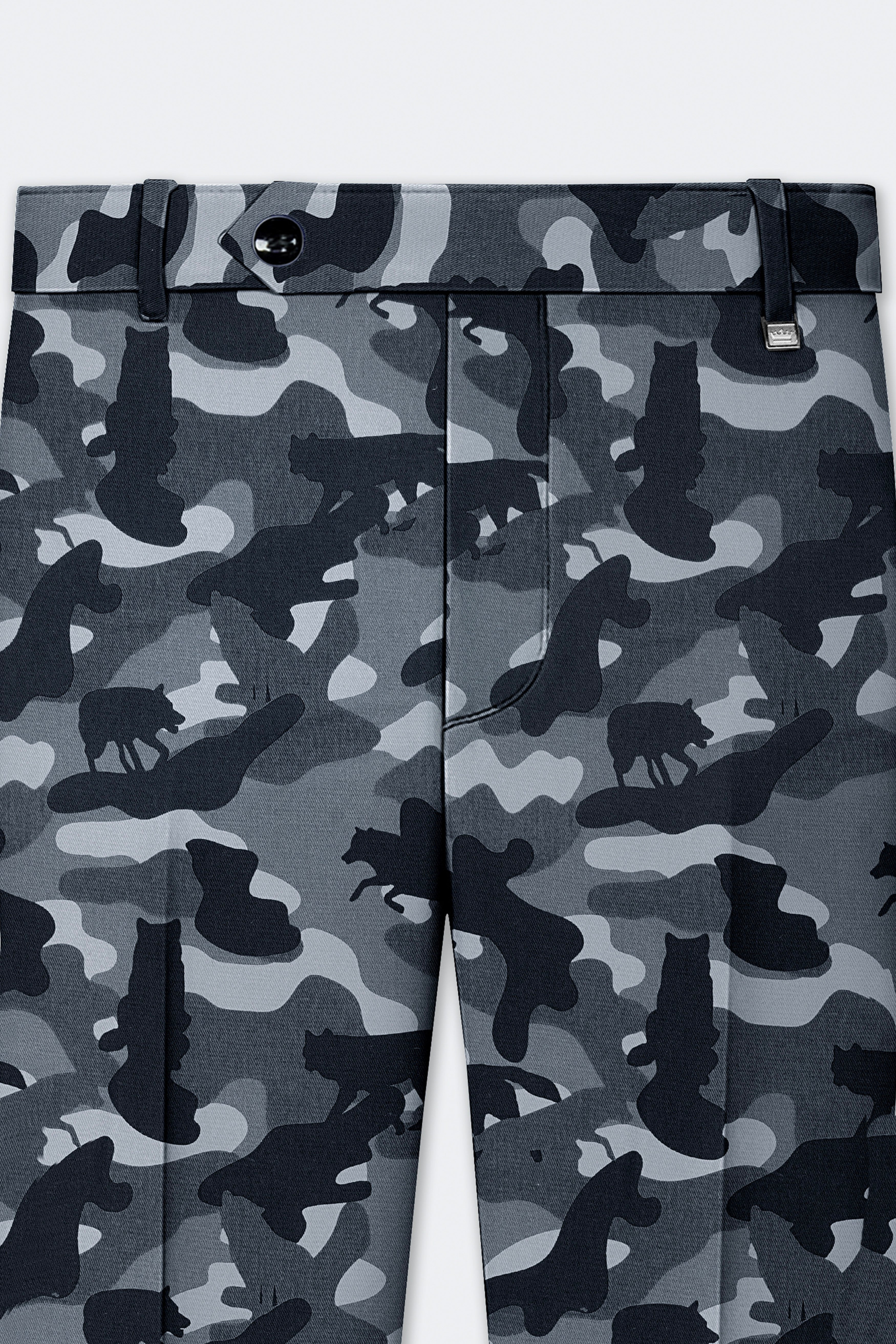 Obscaro-Carbon Gray And Cinder Black Camouflage Printed Cotton Single Breasted Suit