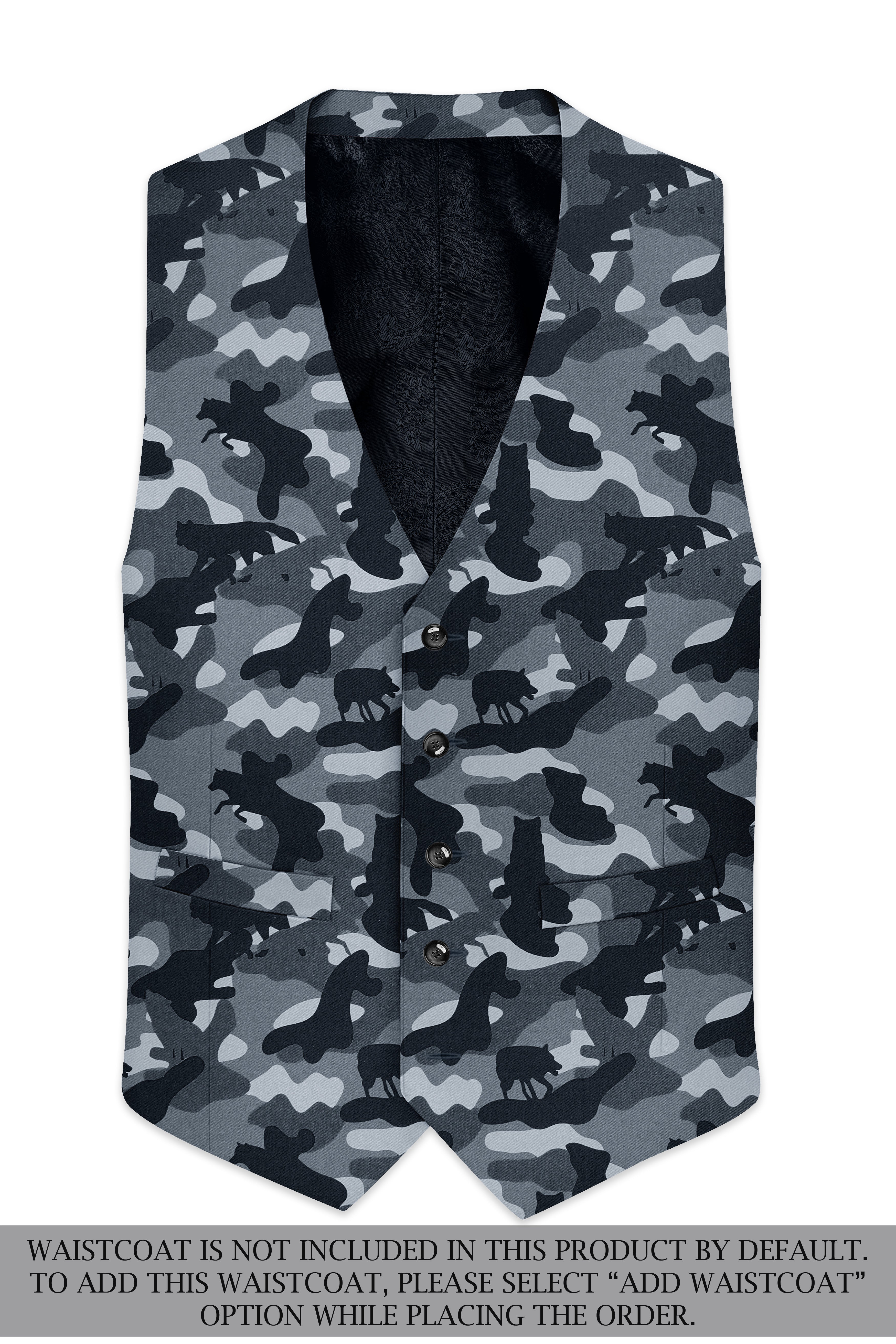 Obscaro-Carbon Gray And Cinder Black Camouflage Printed Cotton Single Breasted Suit
