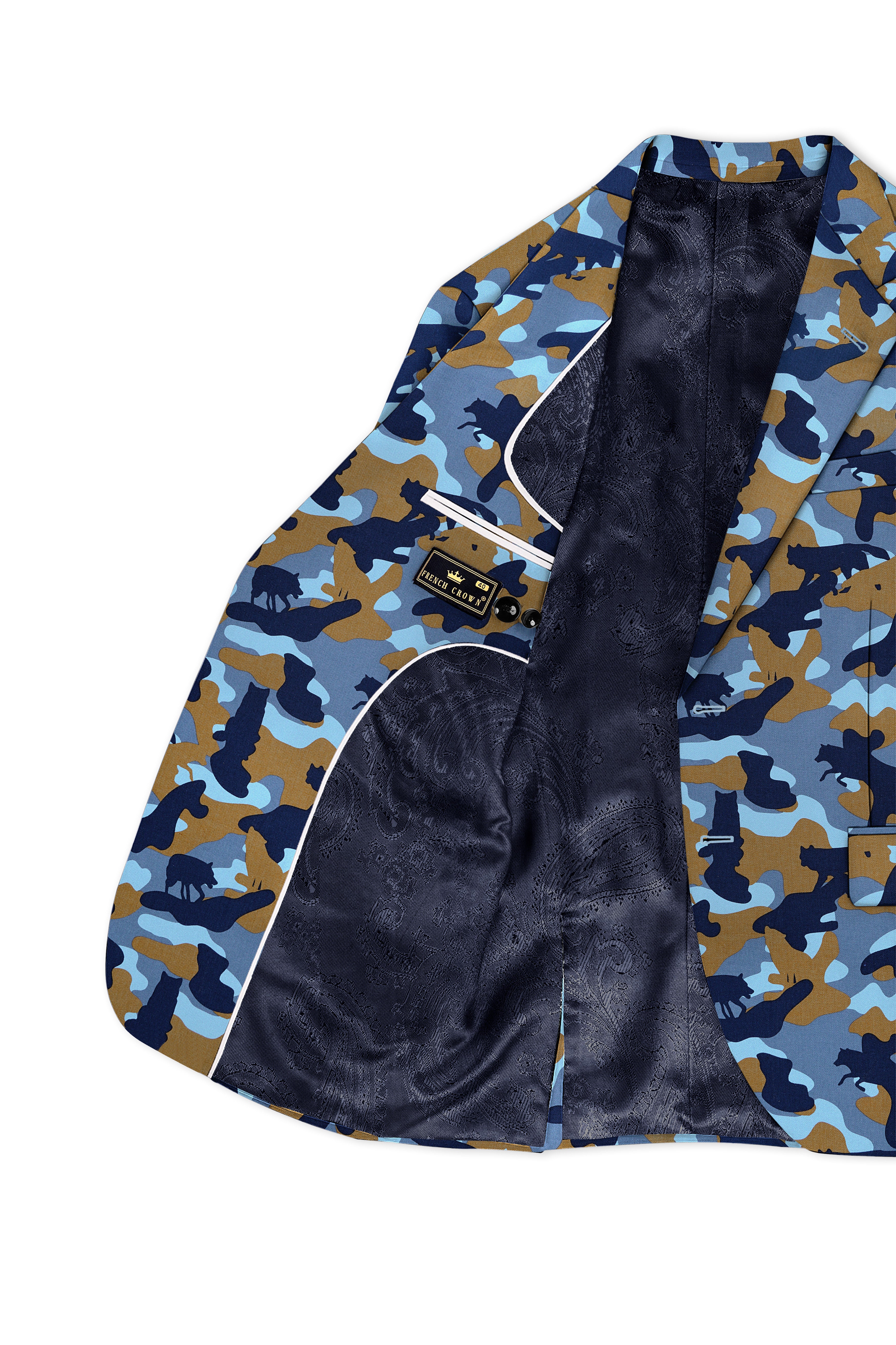 Bluvoro-Martinique Blue And Irish Brown Camouflage Printed Single Breasted Suit