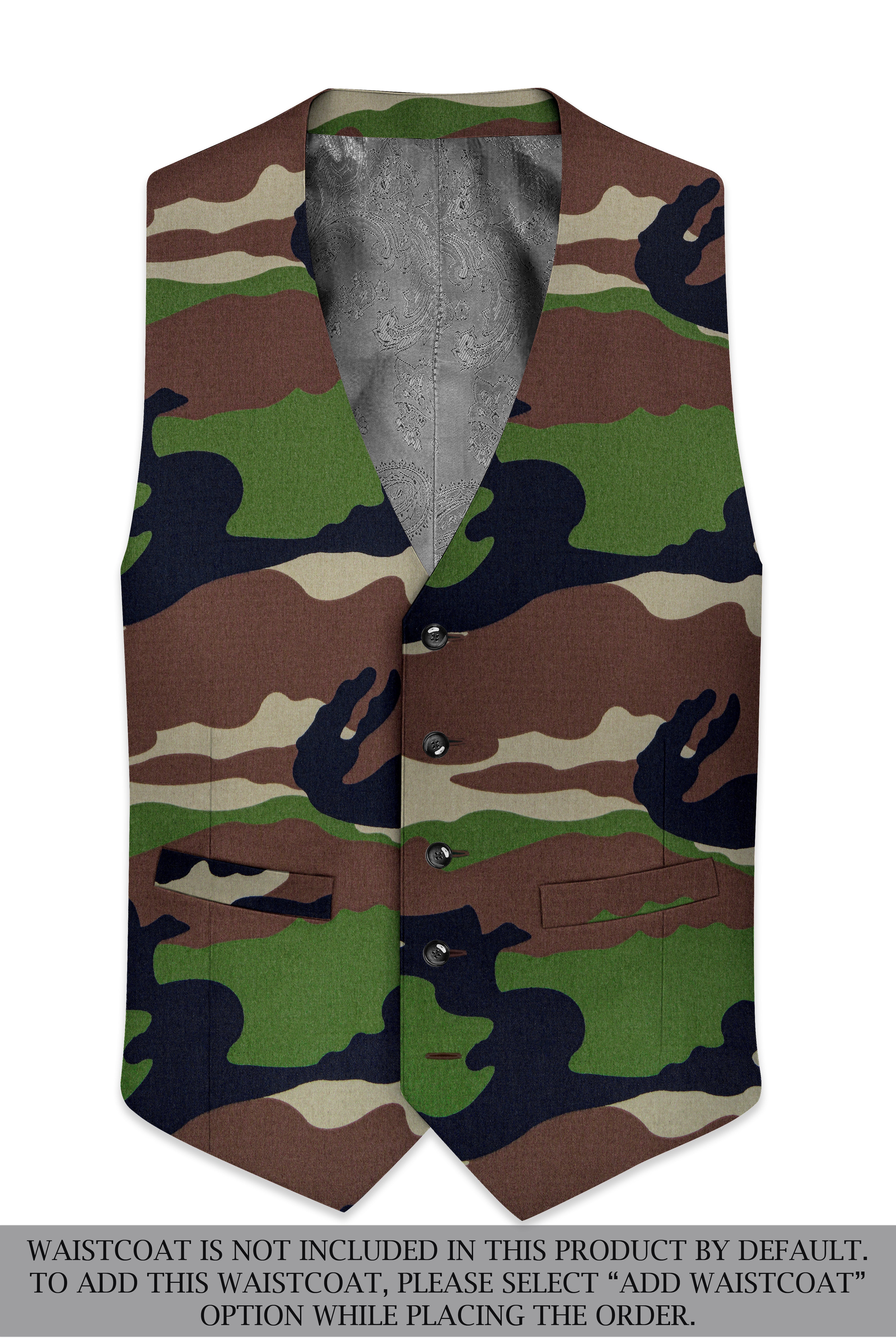 Aurever-Beaver Brown and Finch Green Camouflage Printed Premium Cotton Single Breasted Suit