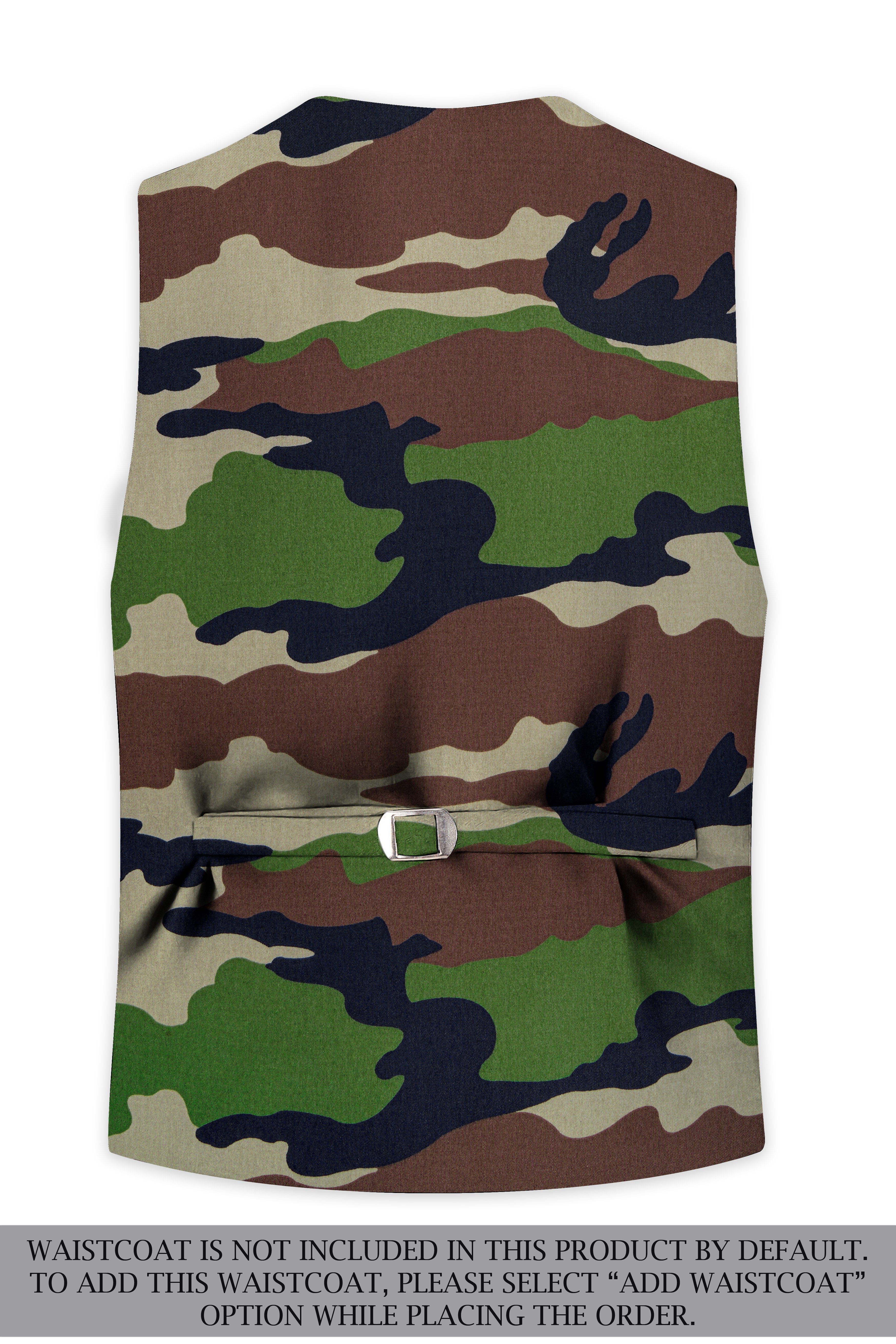 Aurever-Beaver Brown and Finch Green Camouflage Printed Premium Cotton Single Breasted Suit