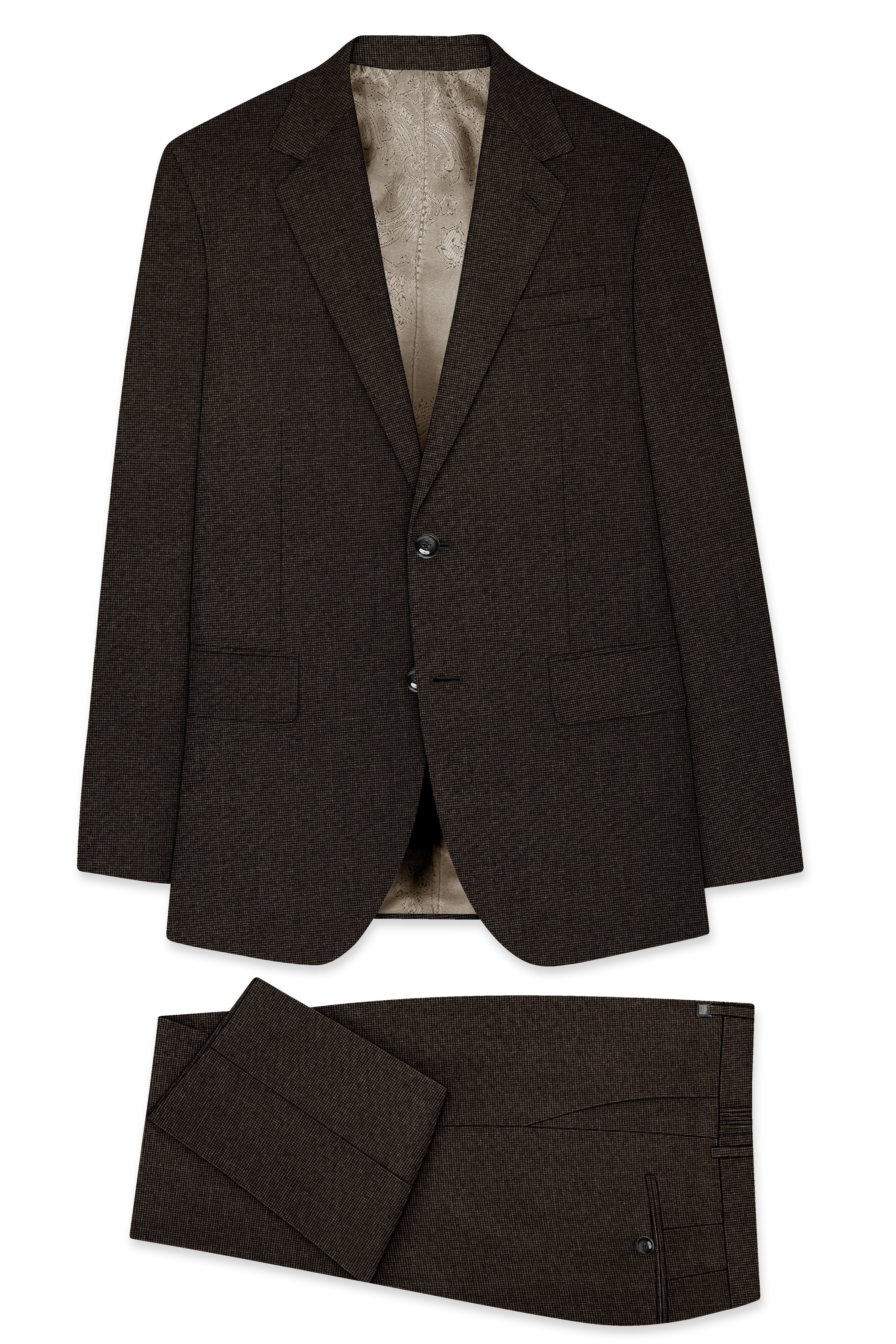 Bistrano-Acadia Brown Textured Wool Rich Single Breasted Suit