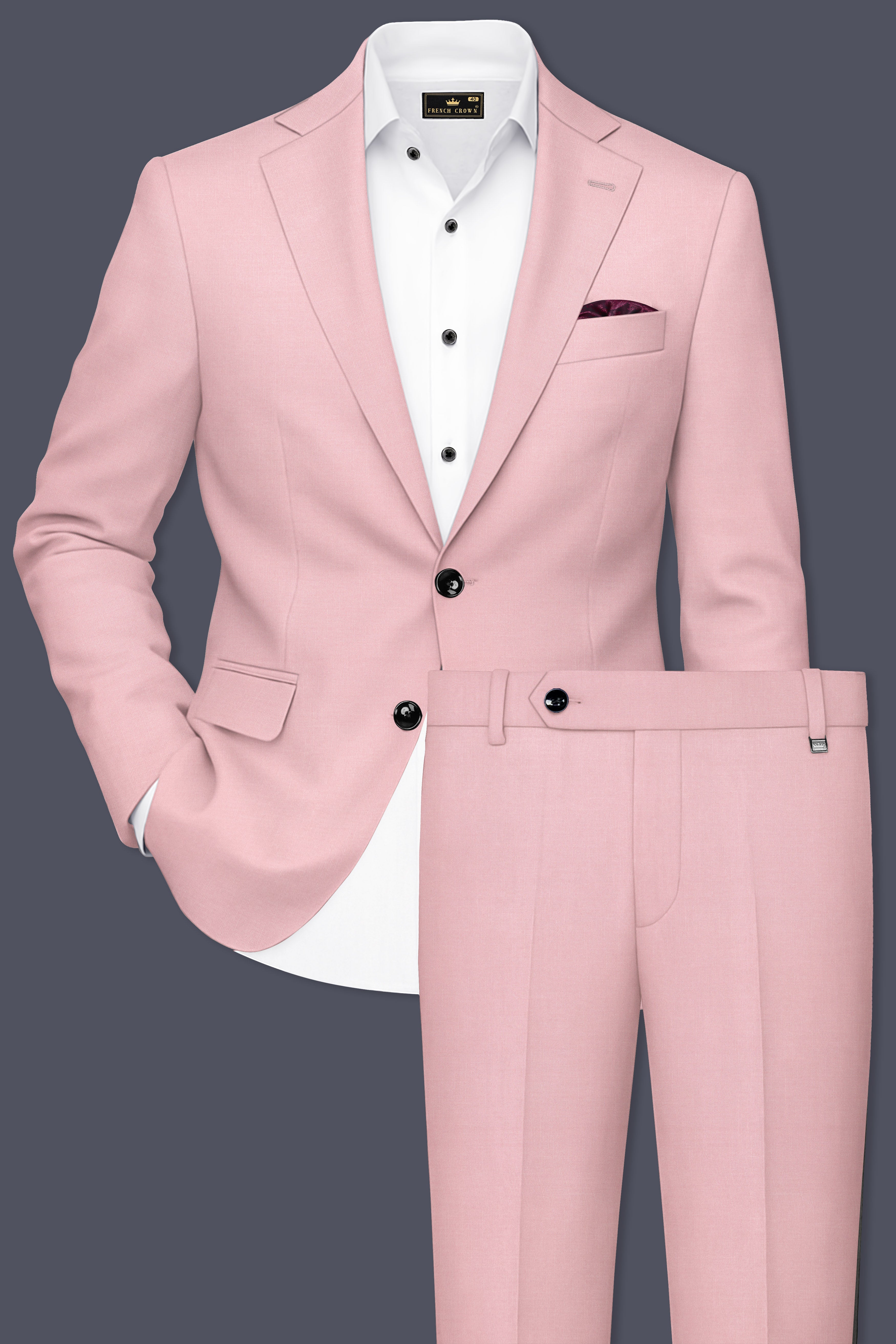 Aurerosa-Rose Pink Wool Rich Single Breasted Suit