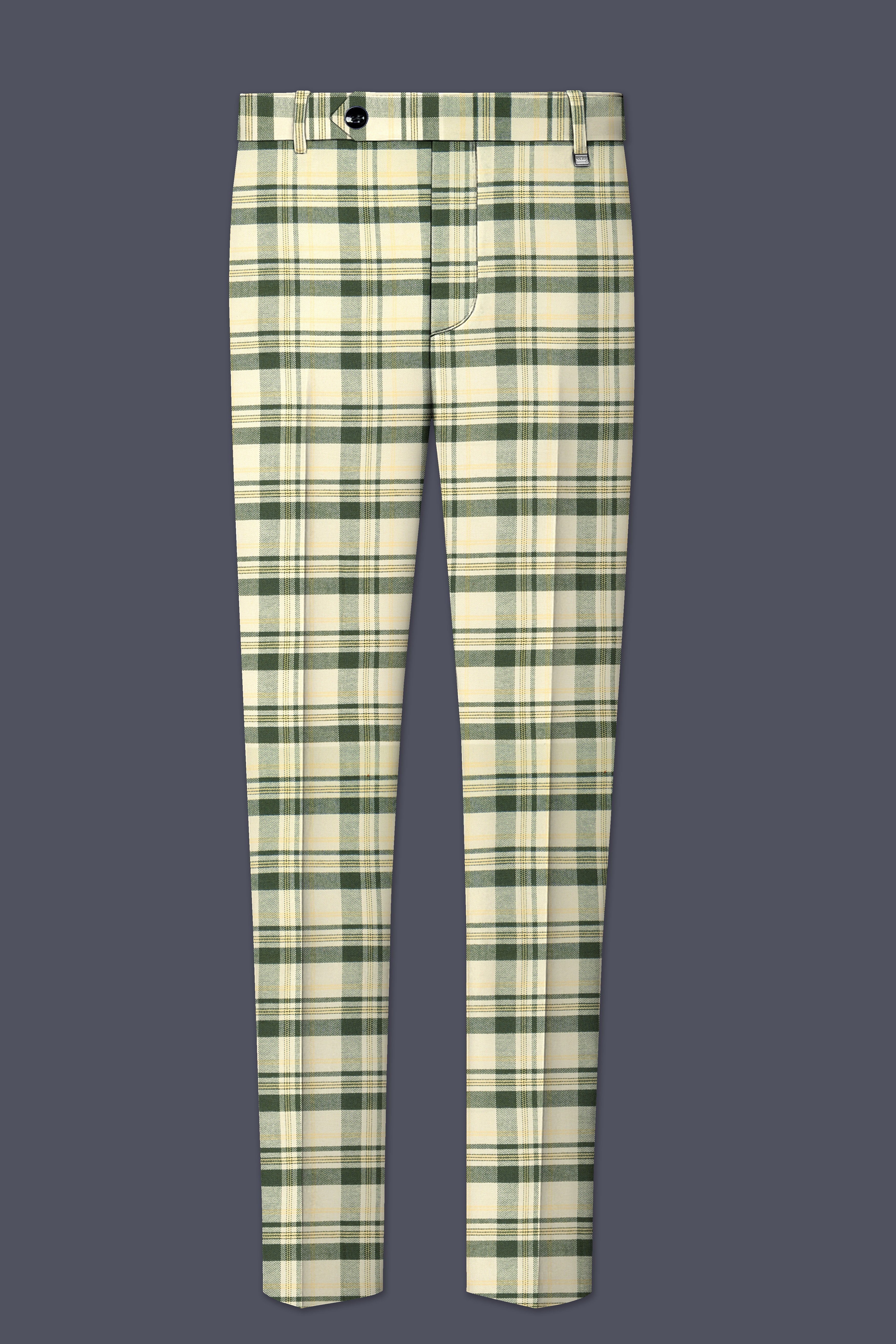 Swivoro-Swizzle Cream And Rangitoto Green Plaid Premium Cotton Single Breasted Suit