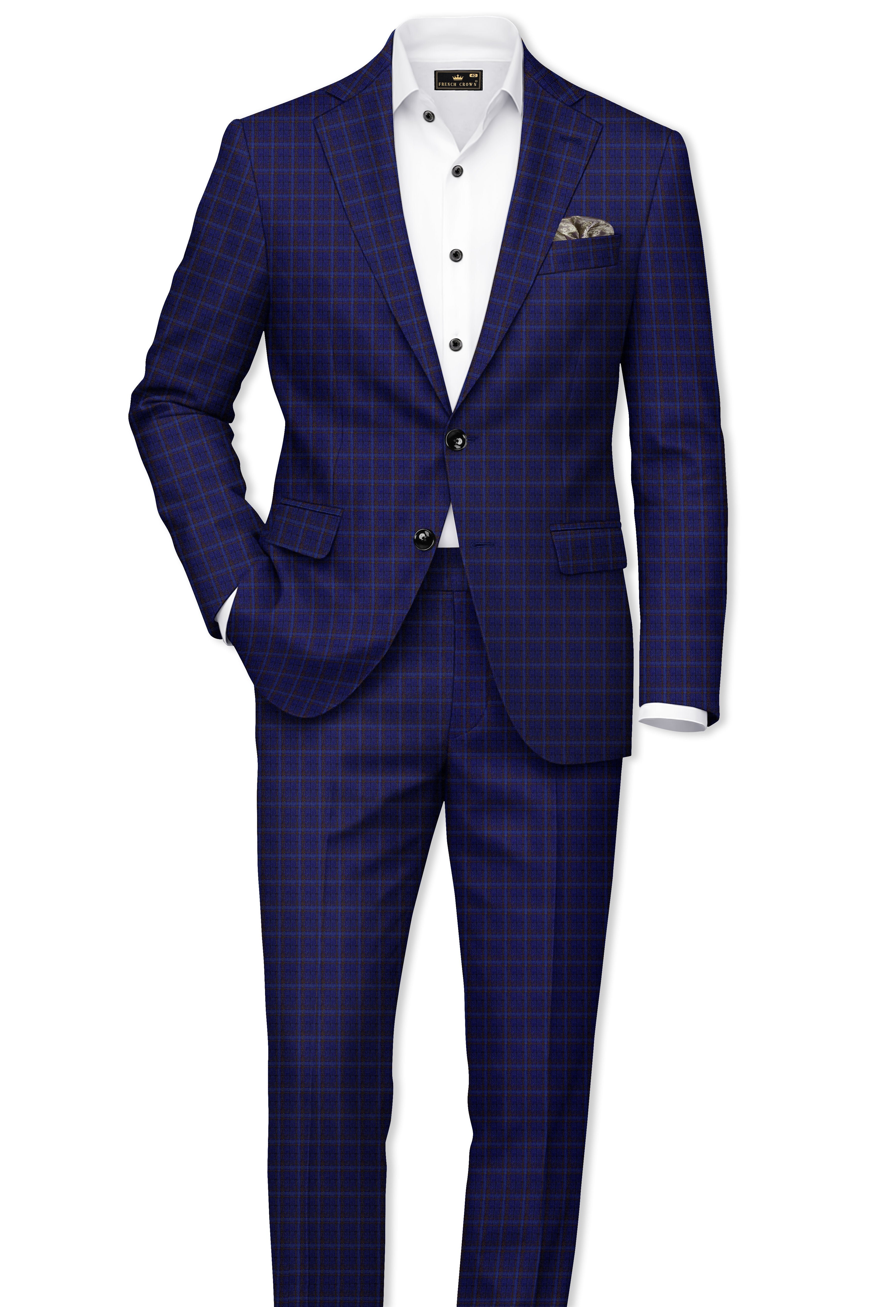 Plaivoro-Halti Blue Plaid Wool Rich Single Breasted Suit