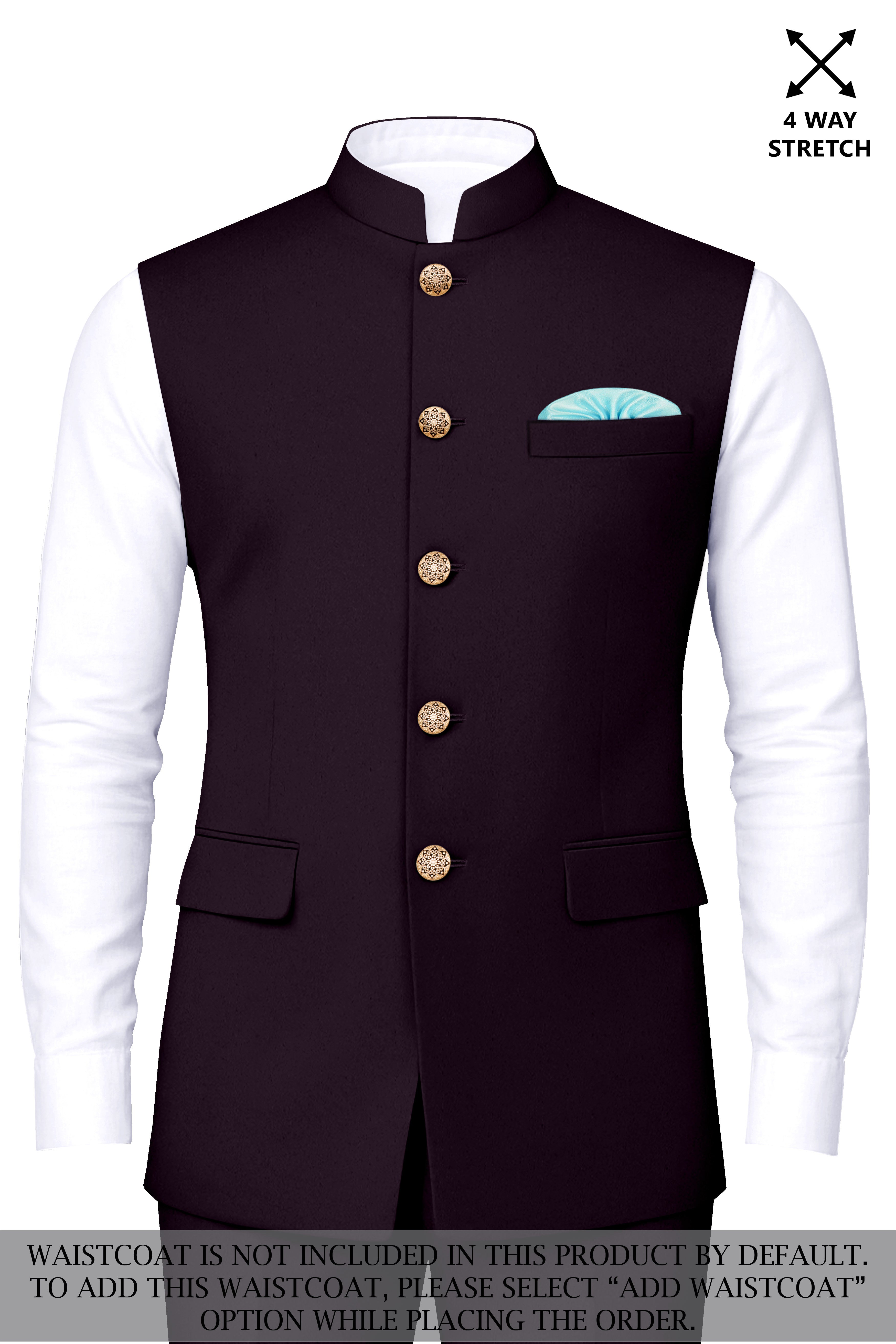 Marenzo-Korean Seal Maroon 4-Way Stretch Wrinkle-Free Wool Rich Bandhgala Suit