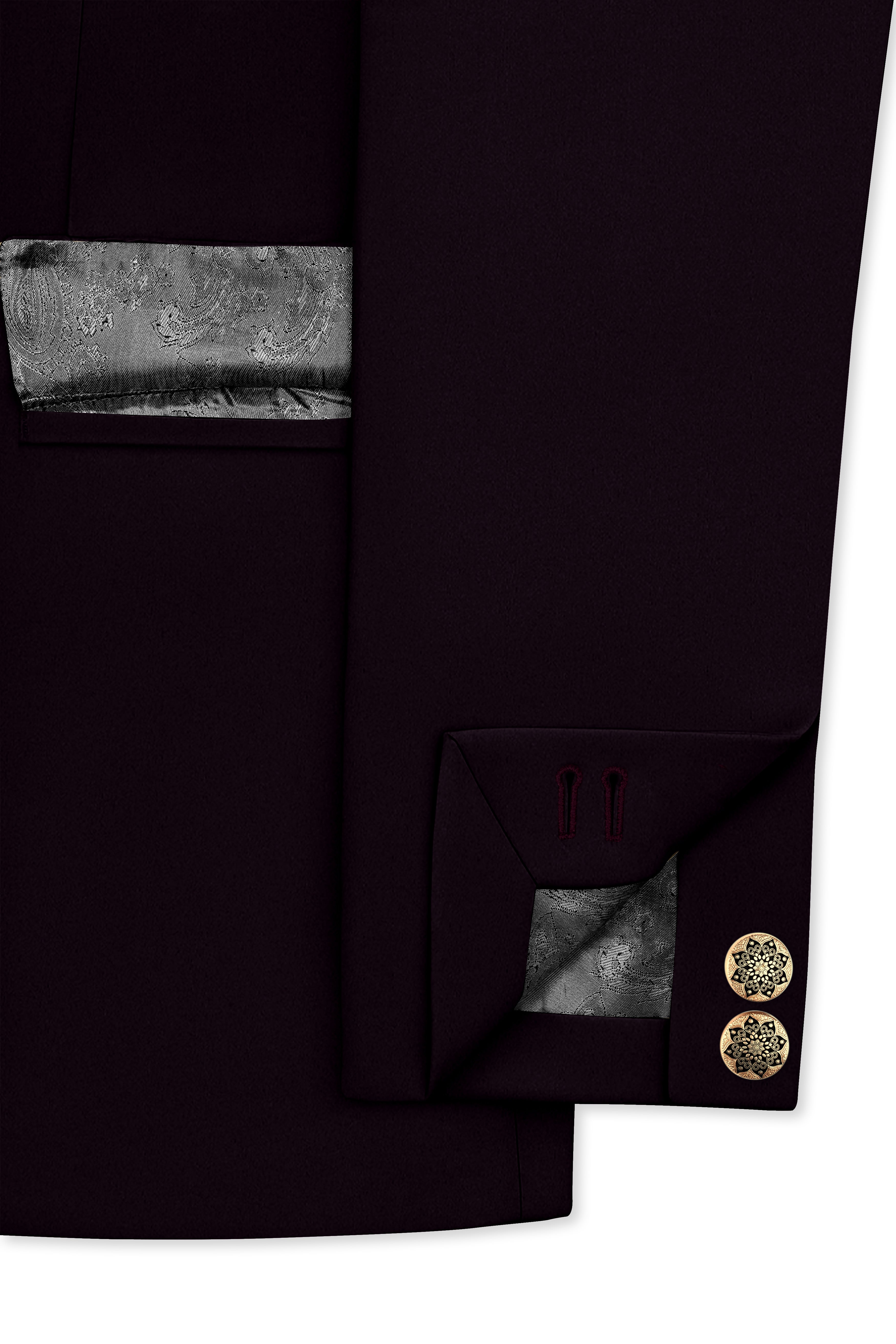 Marenzo-Korean Seal Maroon 4-Way Stretch Wool Rich Bandhgala Suit