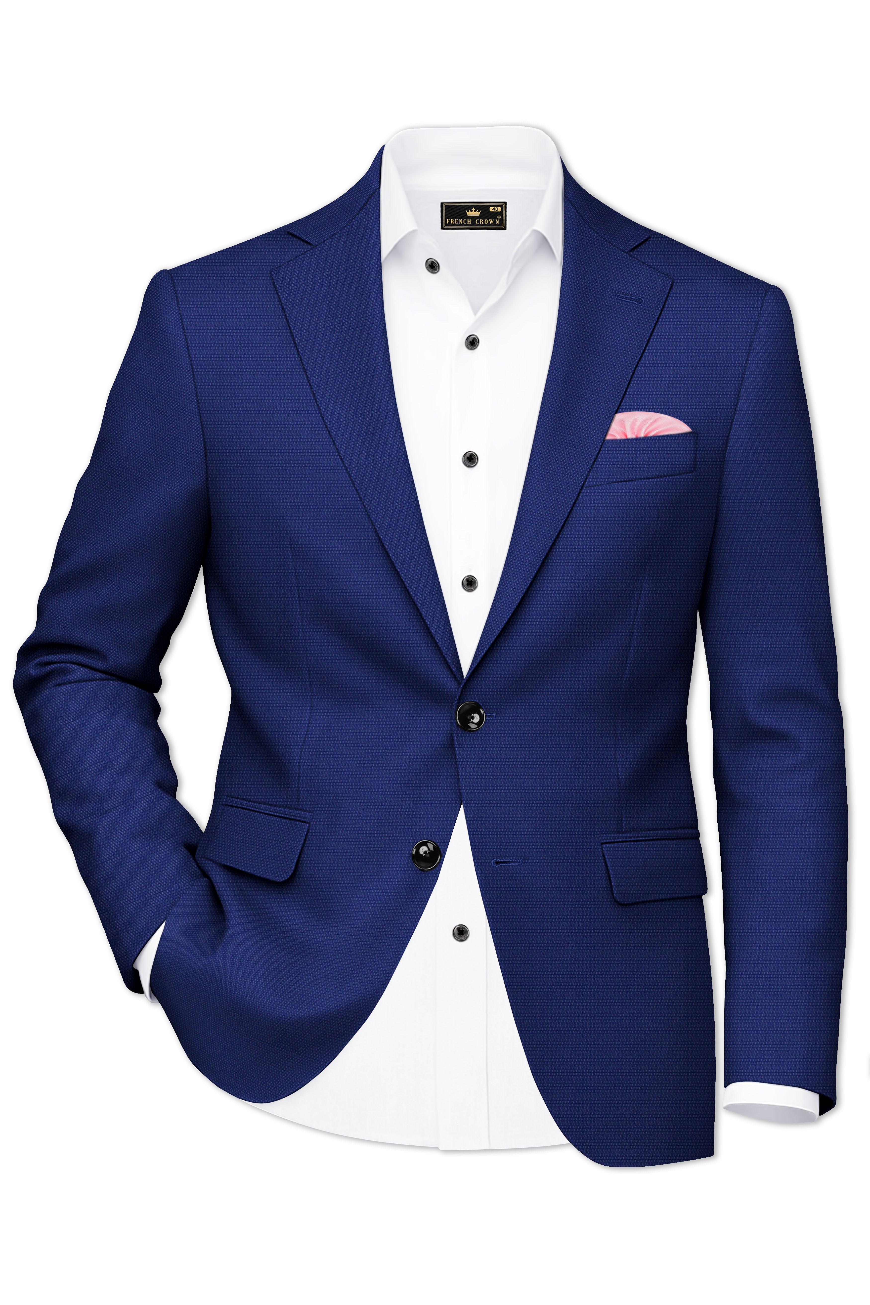 Aureind-indigo Blue Textured Wool Rich Single Breasted Suit