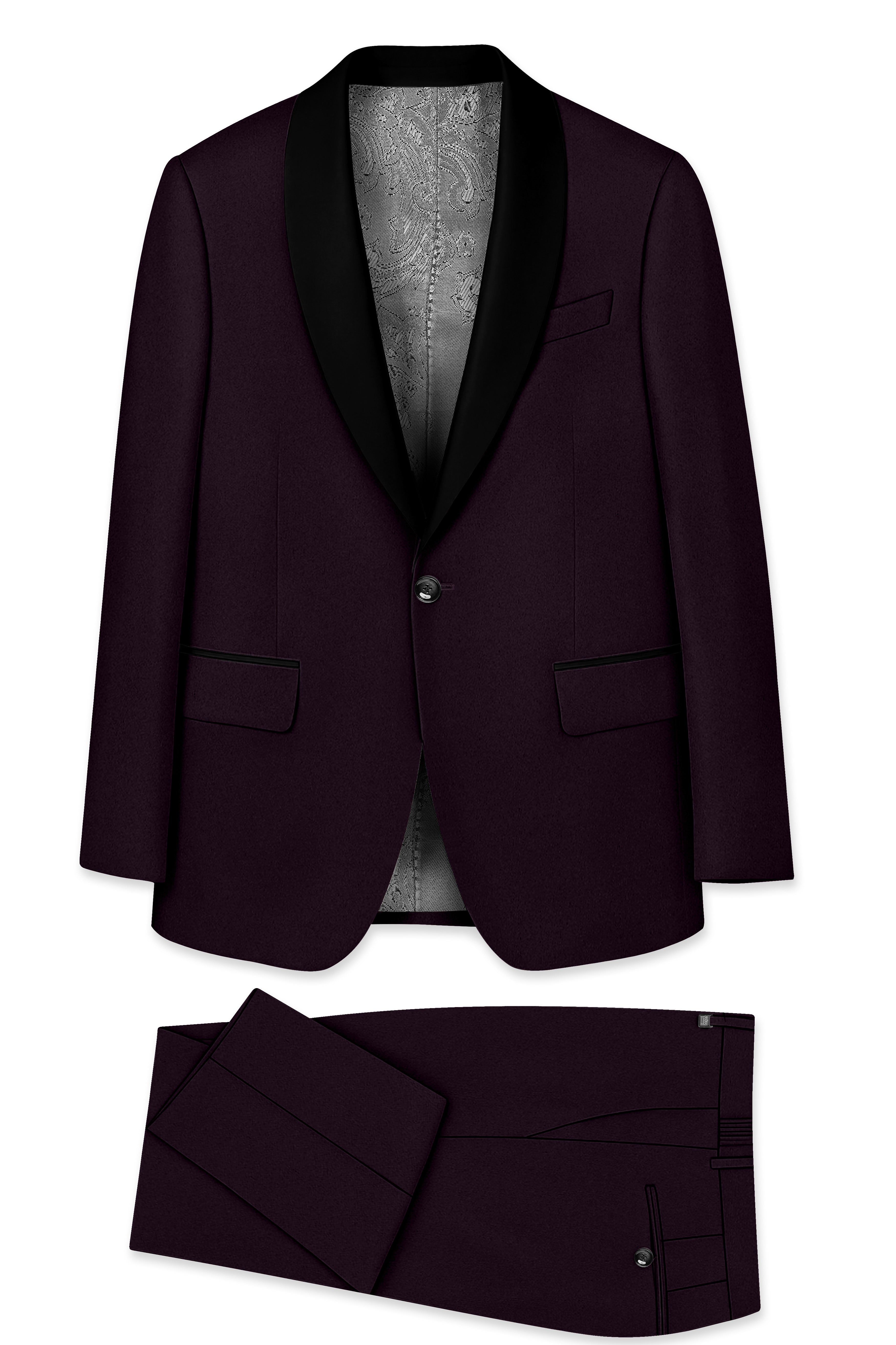 Marenzo-Korean Seal Maroon 4-Way Stretch Wrinkle-Free Wool Rich Tuxedo Suit