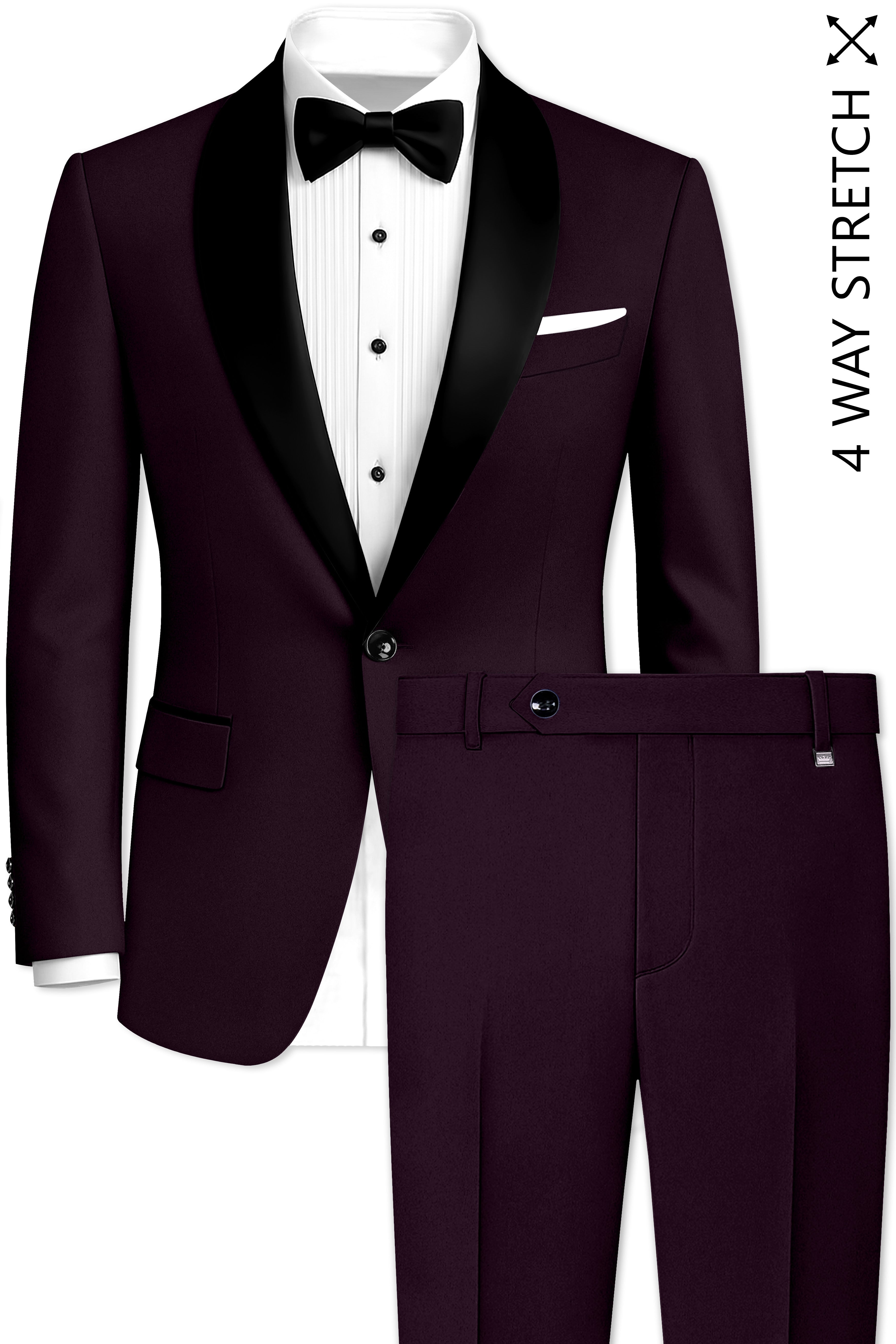 Marenzo-Korean Seal Maroon 4-Way Stretch Wool Rich Tuxedo Suit