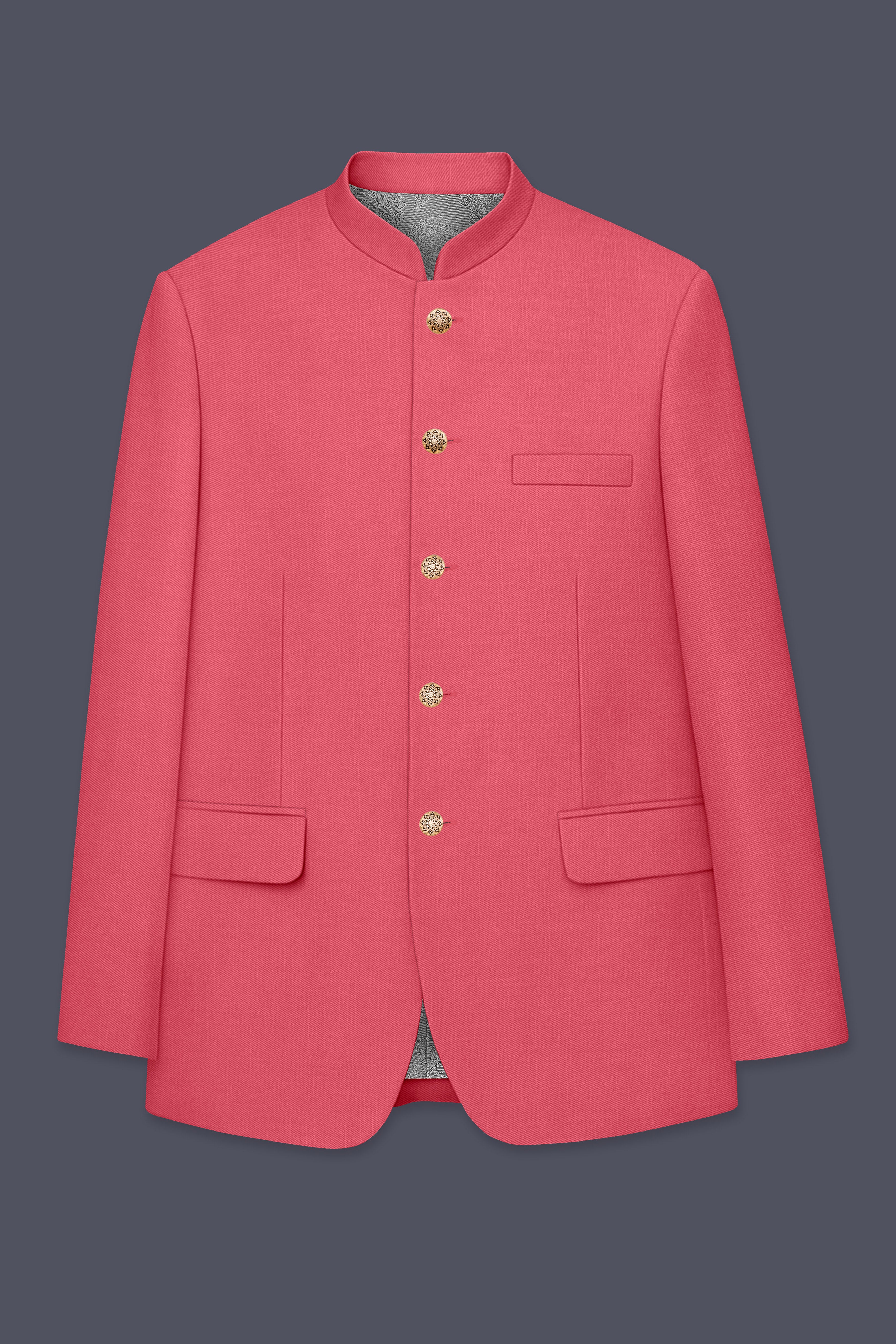 Aurerosa-Roman Pink Wool Rich Bandhgala Slight Stretch Suit