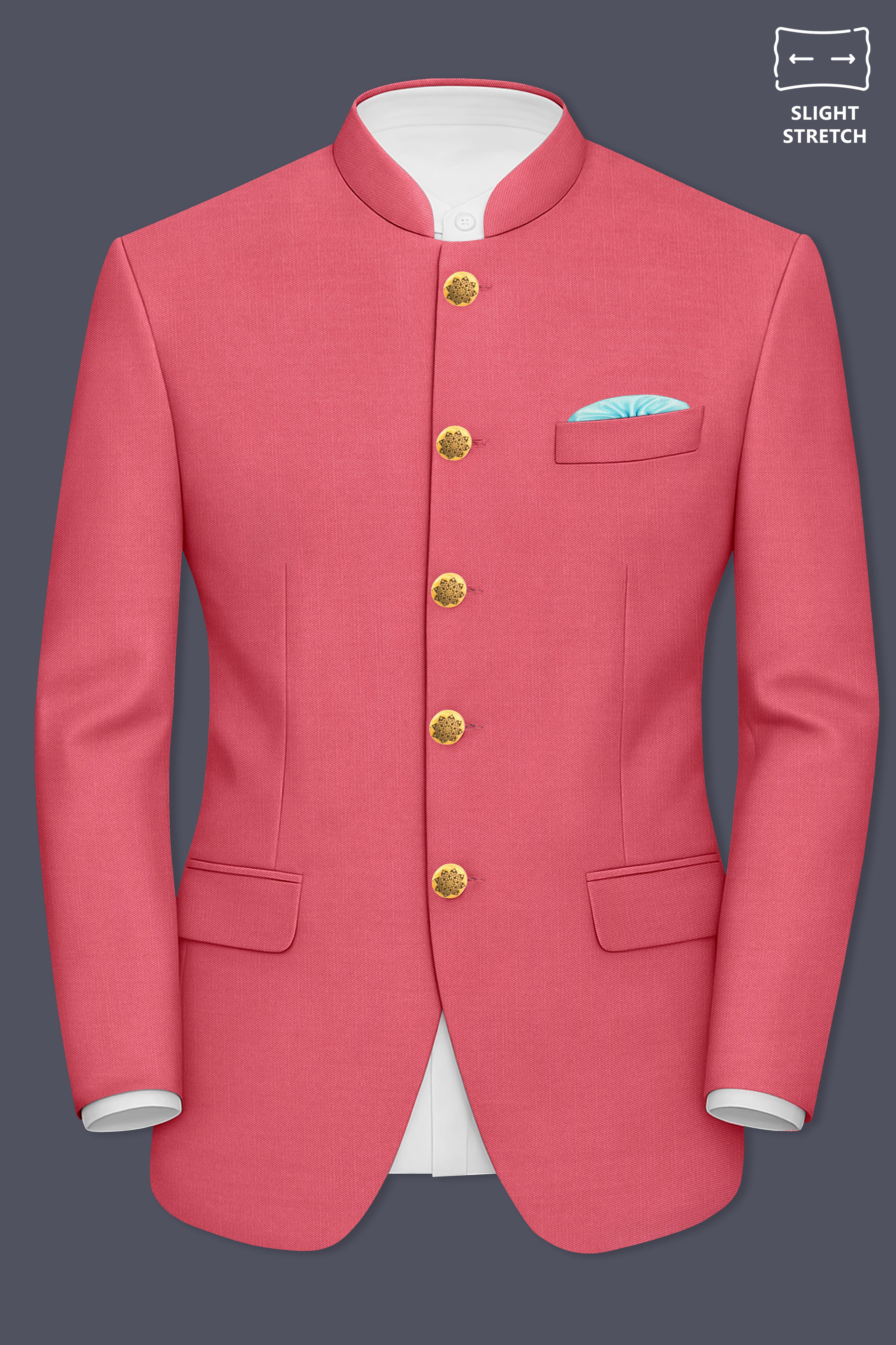 Aurerosa-Roman Pink Wool Rich Bandhgala Slight Stretch Suit