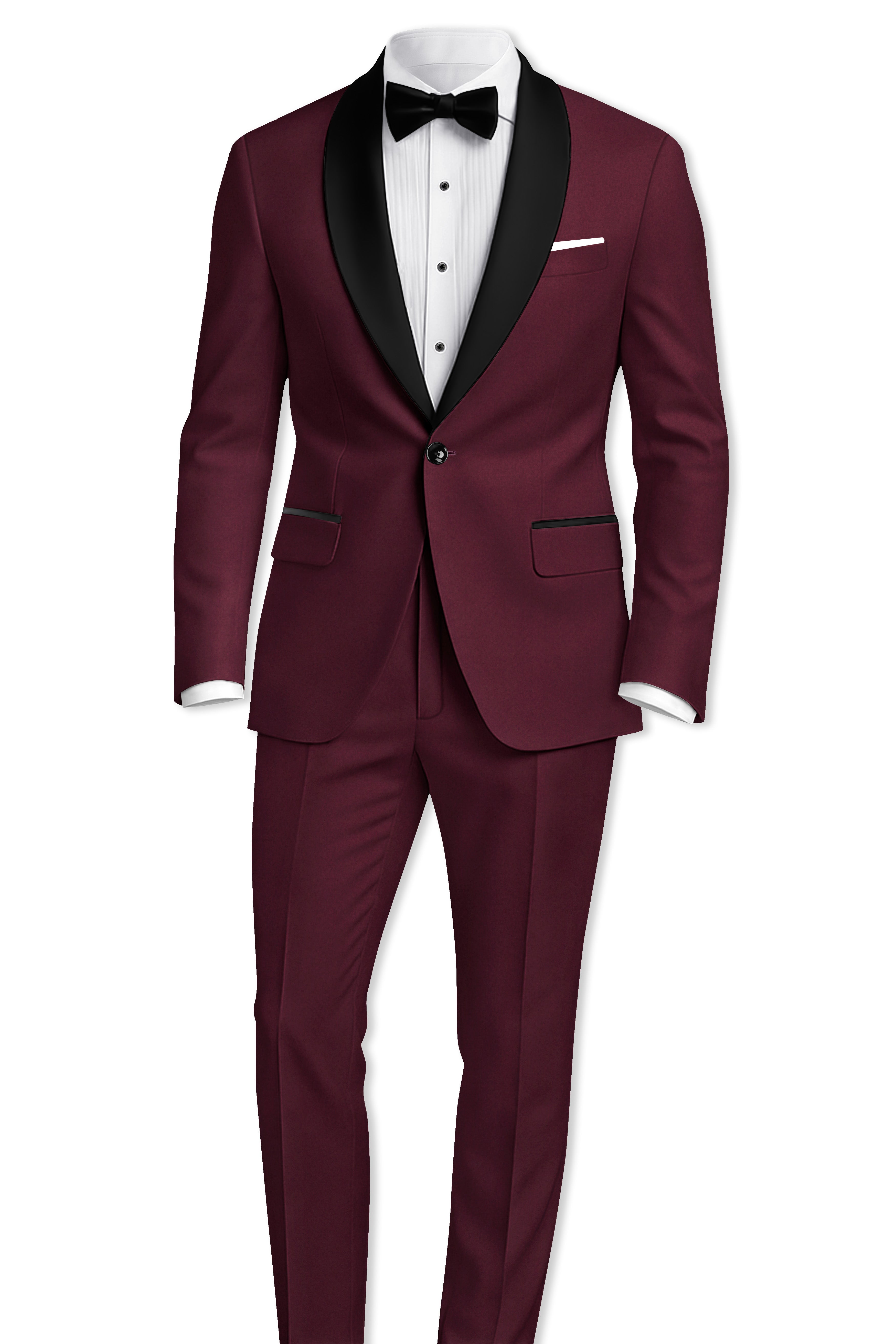 Flexmaro-Korean Crater Maroon 4-Way Stretch Wrinkle-Free Wool Rich Tuxedo Suit