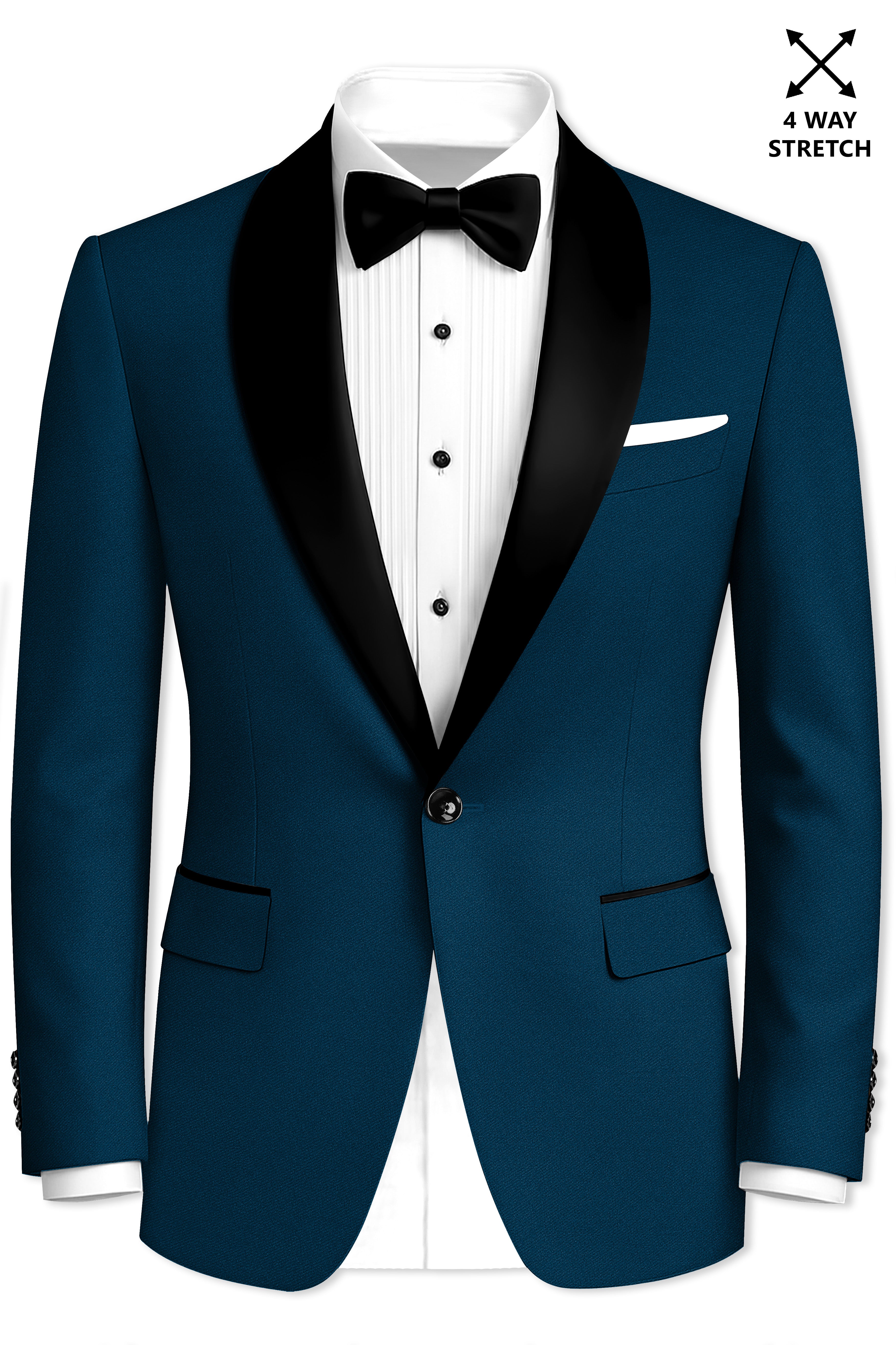 Aureblu-Korean Prussian Blue 4-Way Stretch Wrinkle-Free Wool Rich Tuxedo Suit
