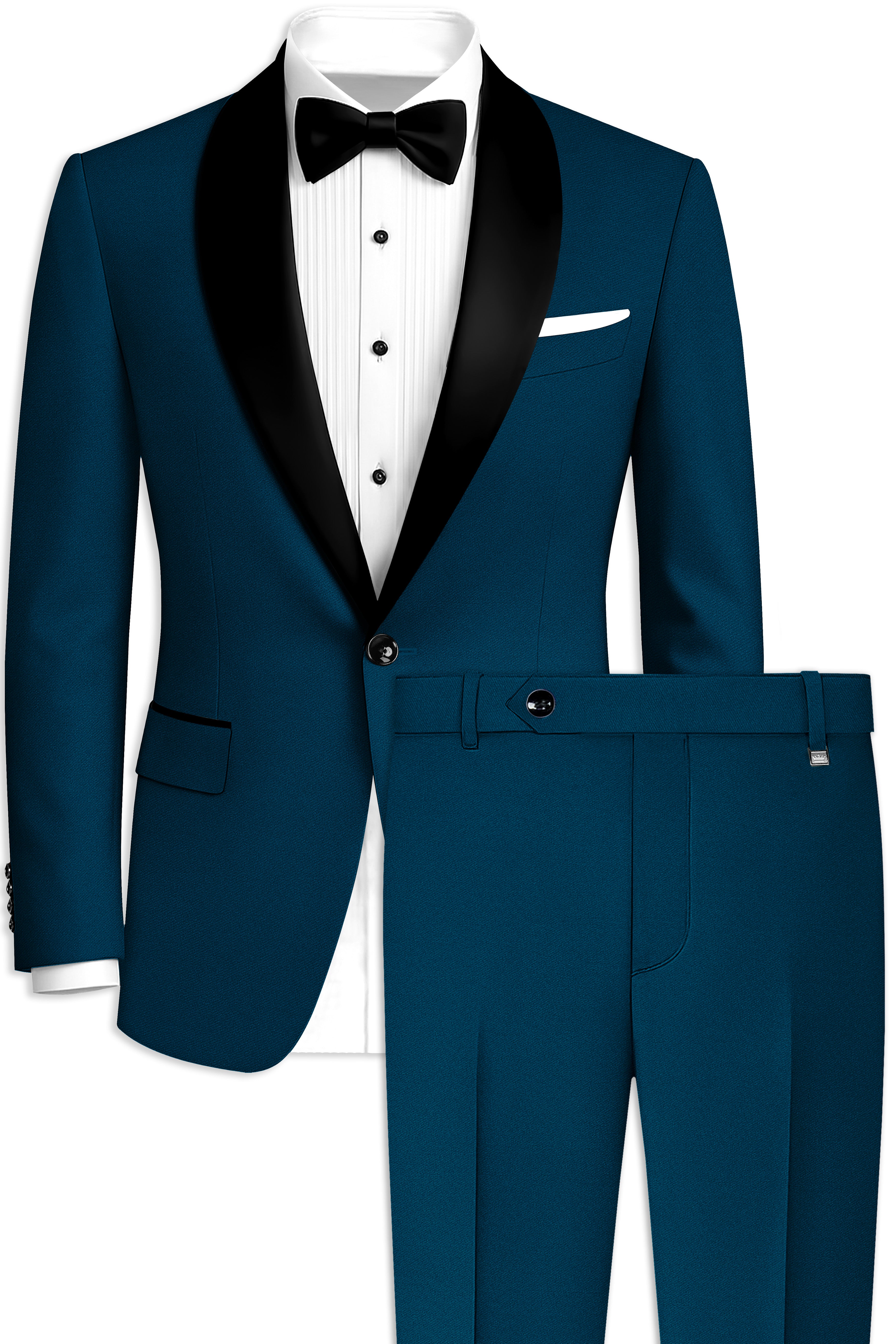 Aureblu-Korean Prussian Blue 4-Way Stretch Wool Rich Tuxedo Suit