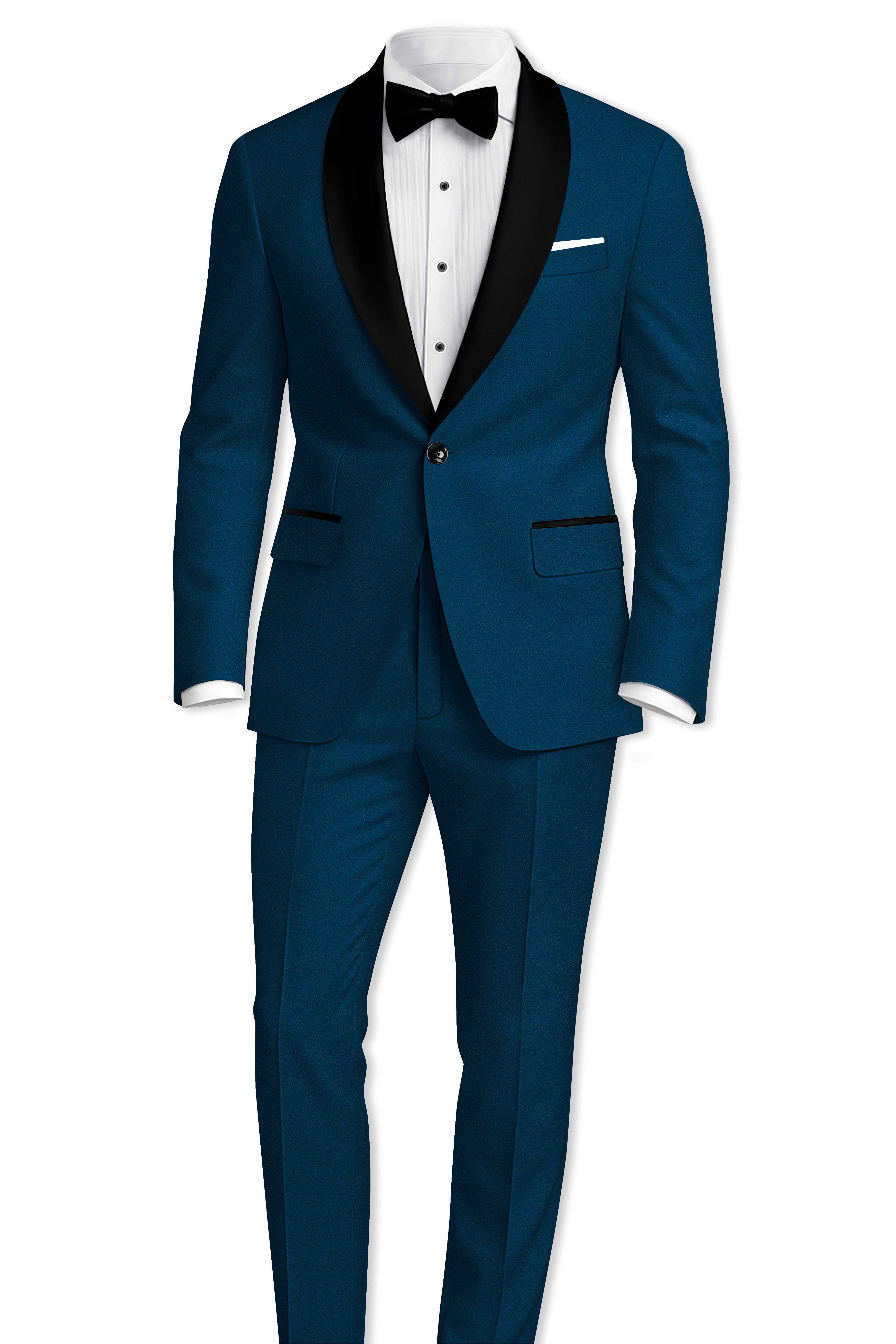 Aureblu-Korean Prussian Blue 4-Way Stretch Wrinkle-Free Wool Rich Tuxedo Suit