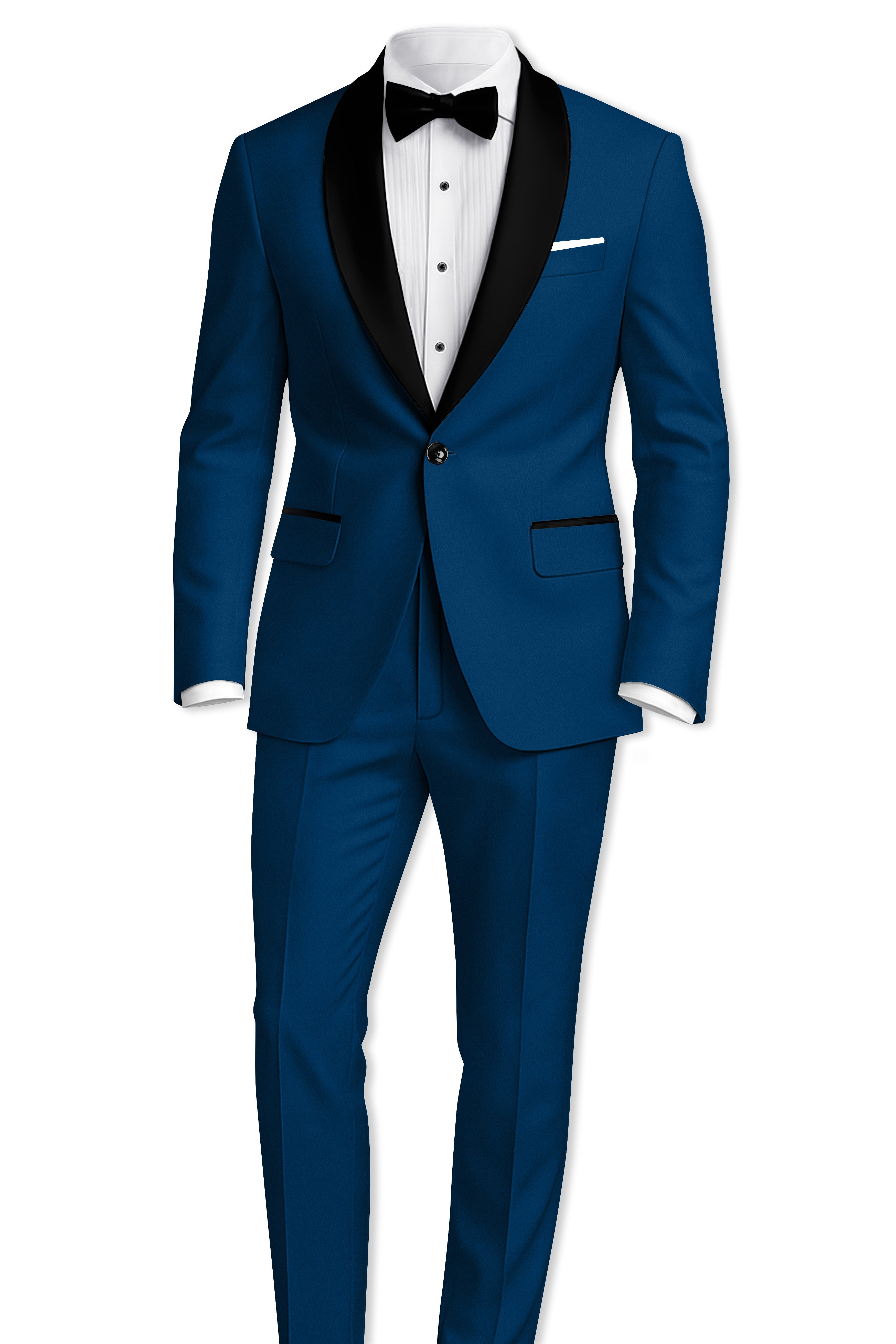 Aureblu-Korean Prussian Blue 4-Way Stretch Wrinkle-Free Wool Rich Tuxedo Suit