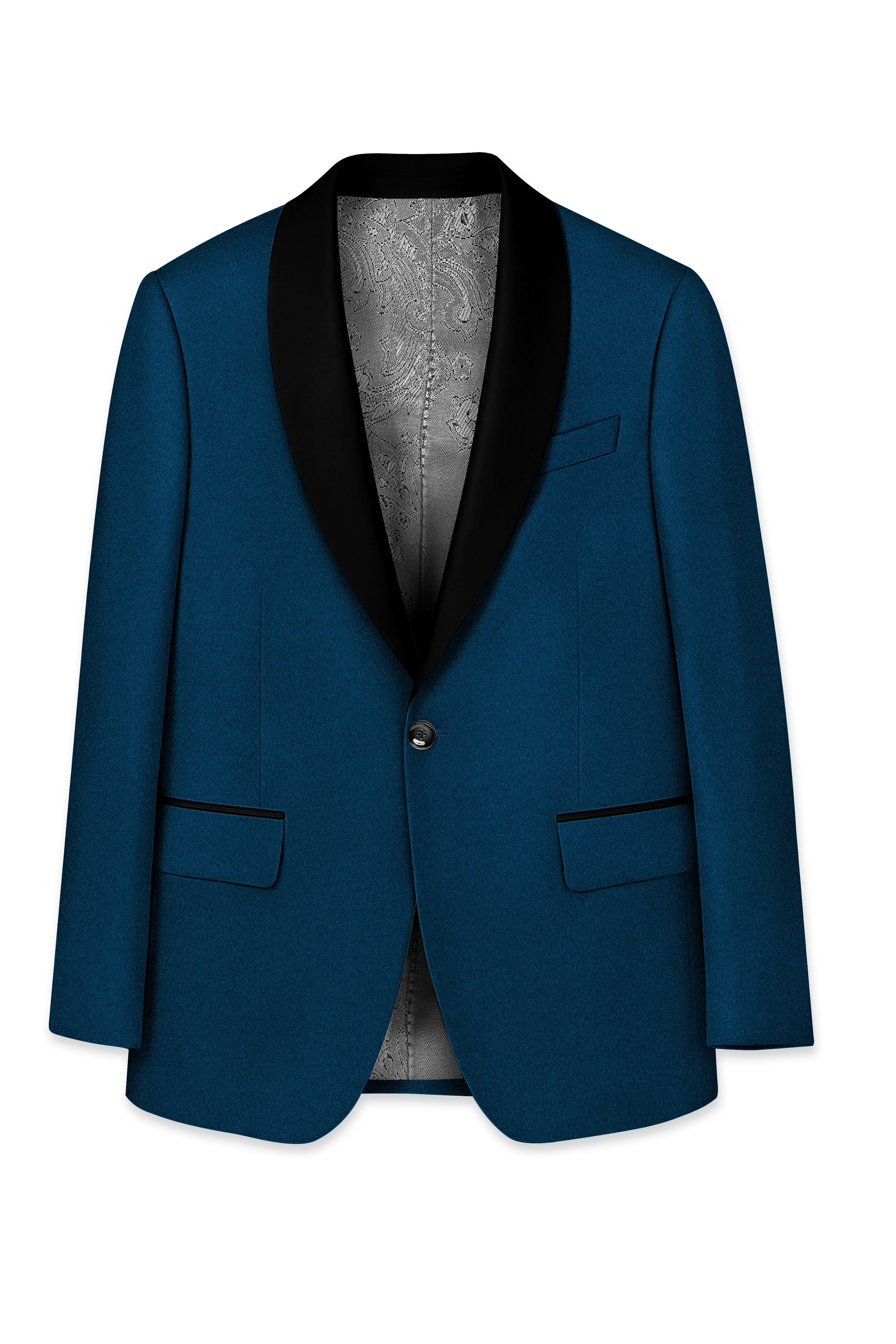 Aureblu-Korean Prussian Blue 4-Way Stretch Wool Rich Tuxedo Suit