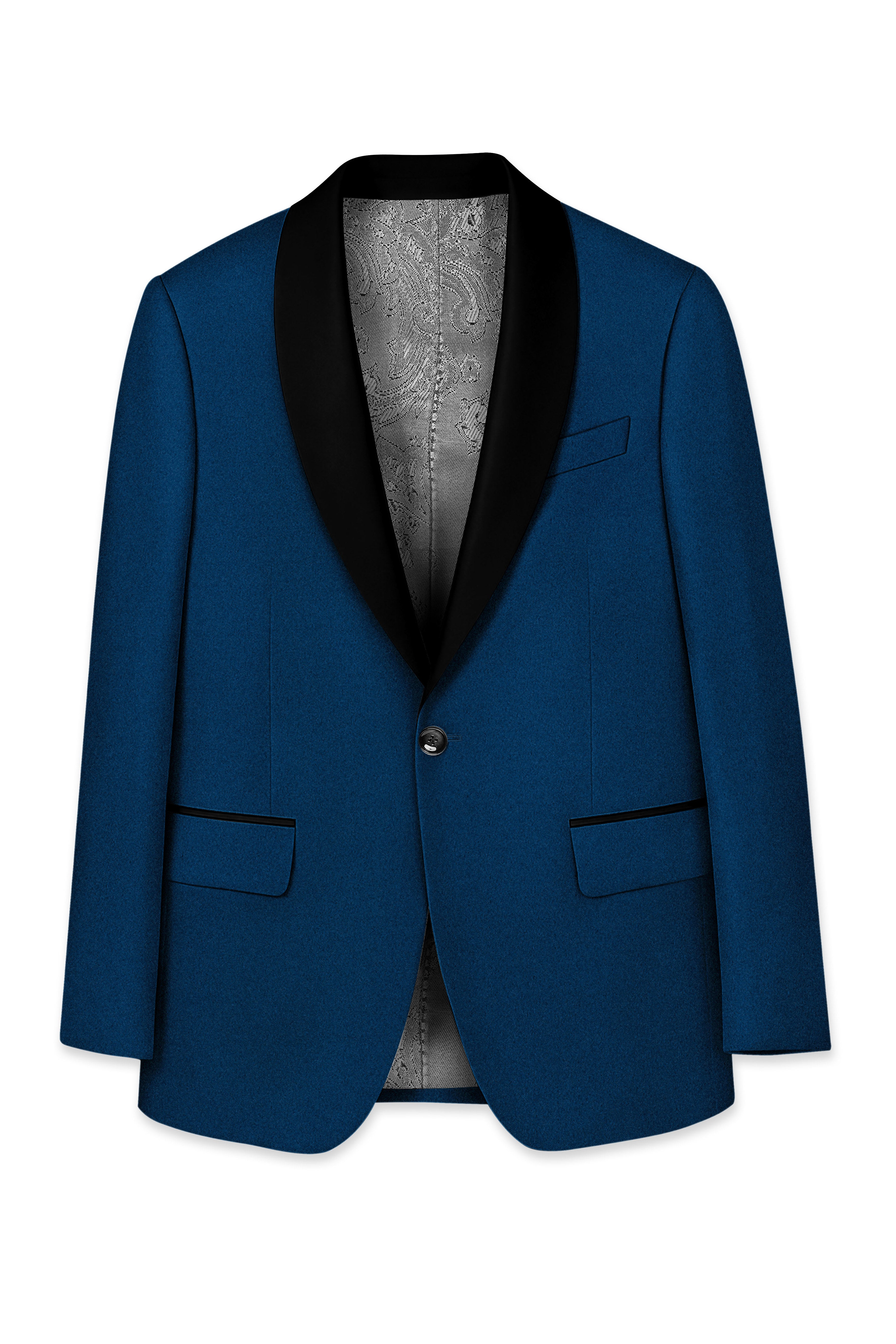 Aureblu-Korean Prussian Blue 4-Way Stretch Wrinkle-Free Wool Rich Tuxedo Suit