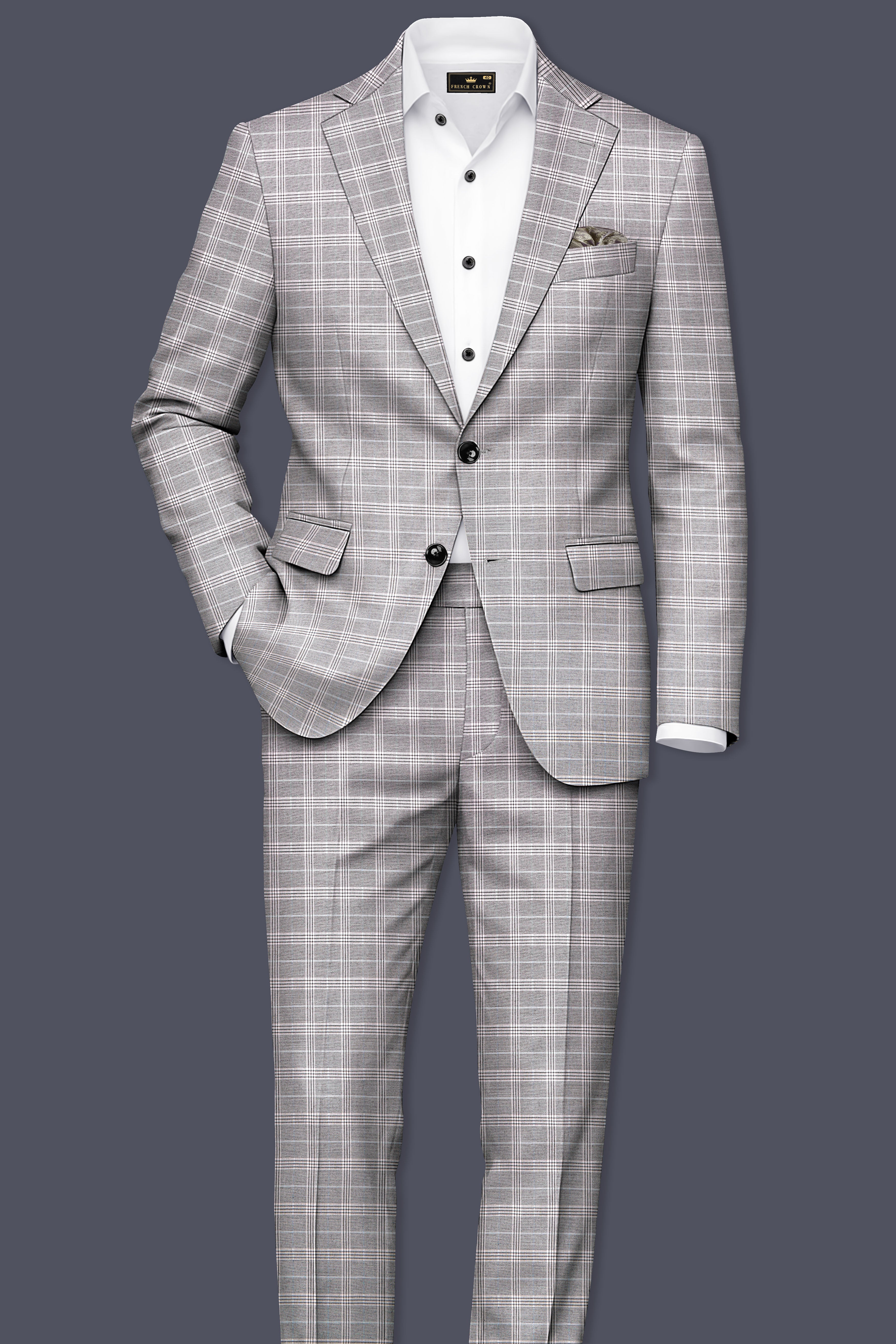 Noblero-Nobel Gray Plaid Wool Rich Single Breasted Suit