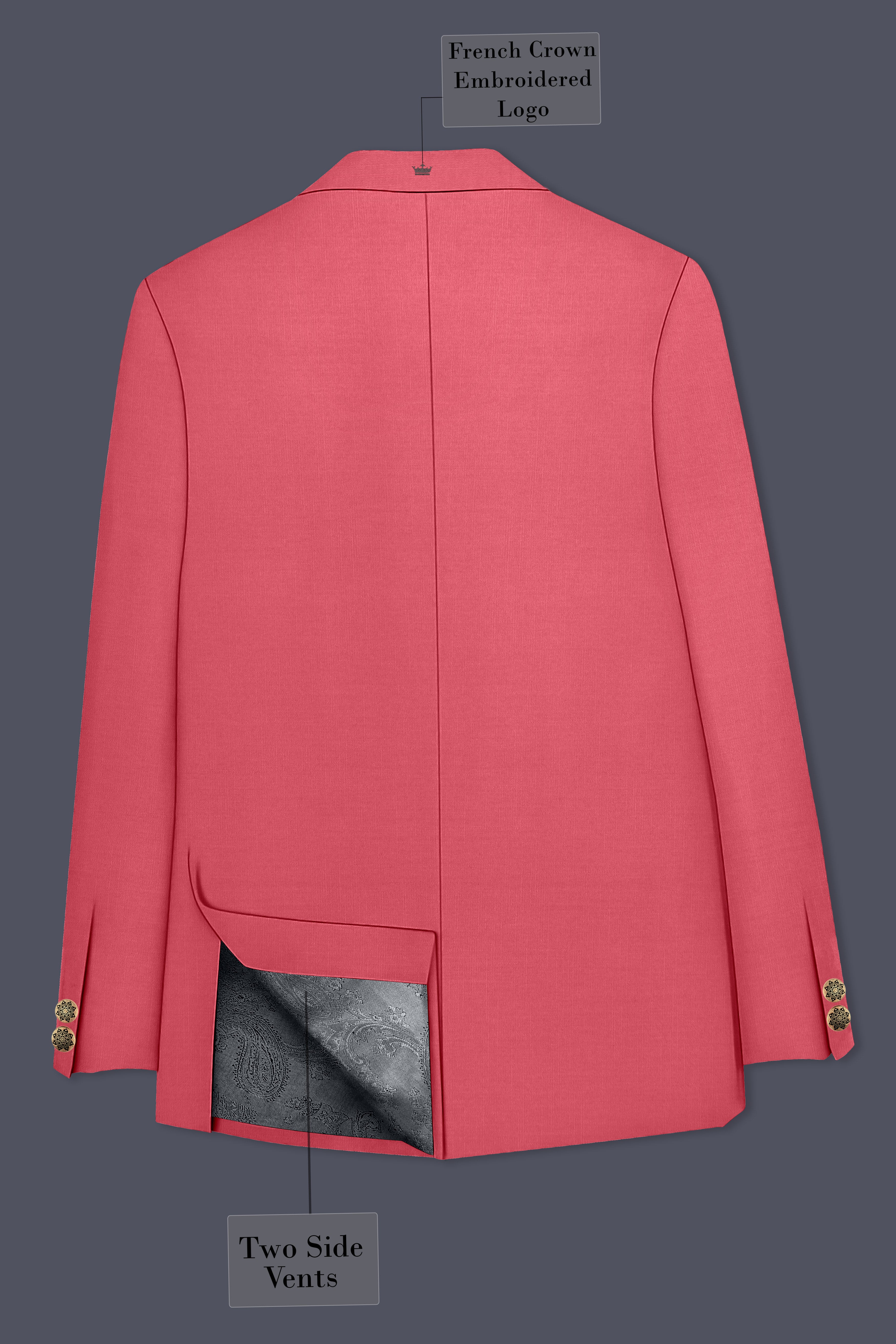 Aurerosa-Roman Pink Wool Rich Cross Placket Bandhgala Slight Stretch Suit