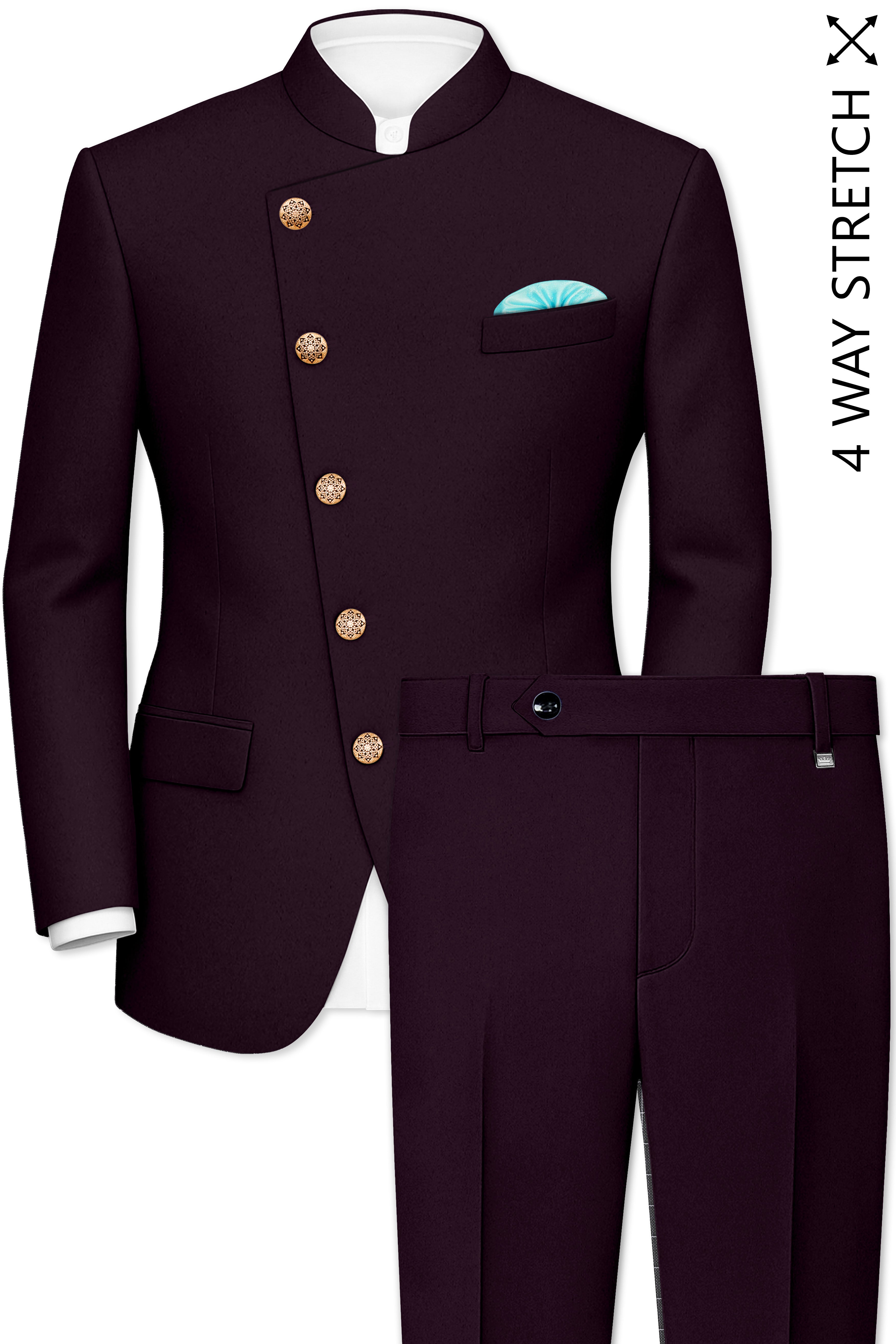 Marenzo-Korean Seal Maroon 4-Way Stretch Solid Premium Wool Rich